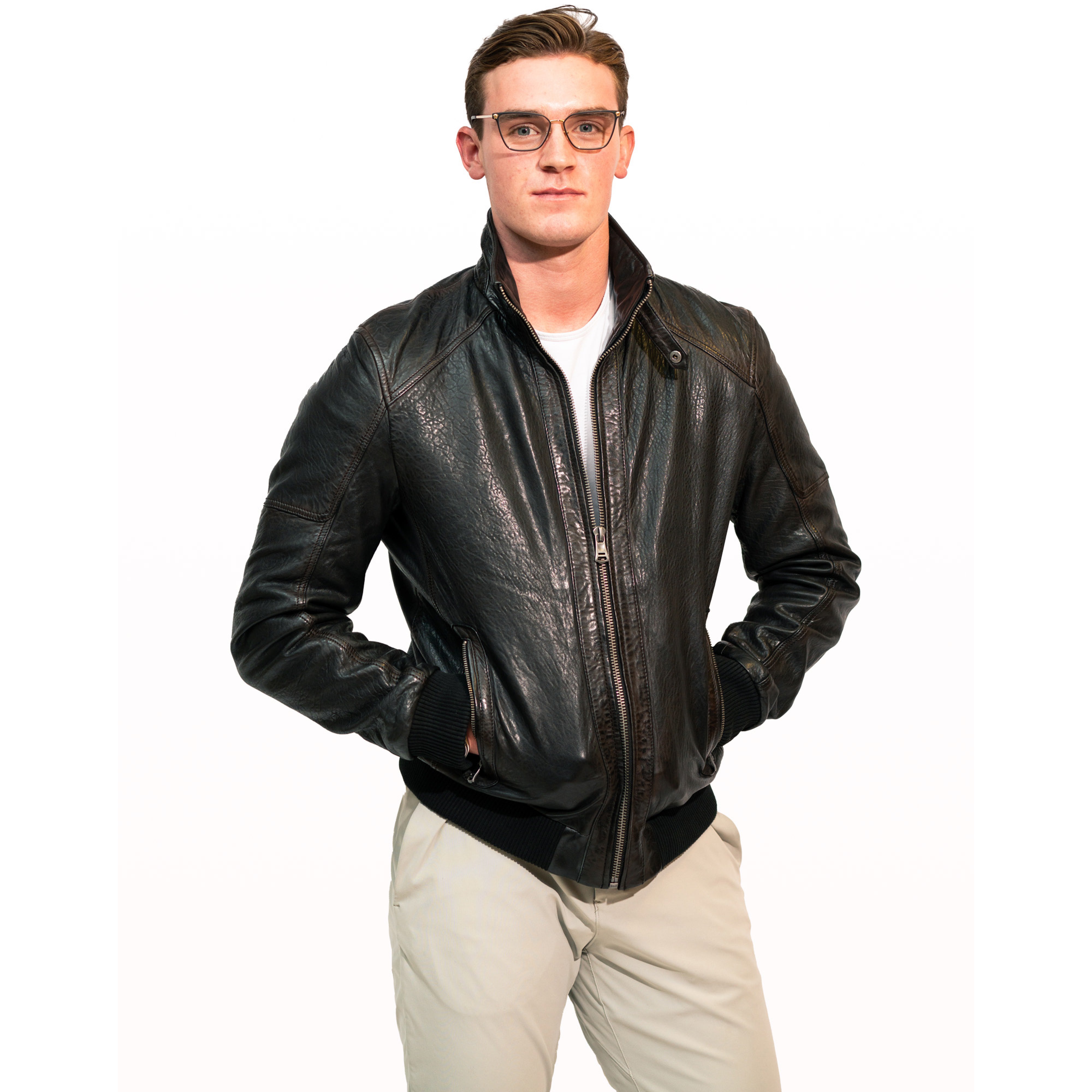 Kevin men's bomber in black / brown sheepskin leather - Lure Leather