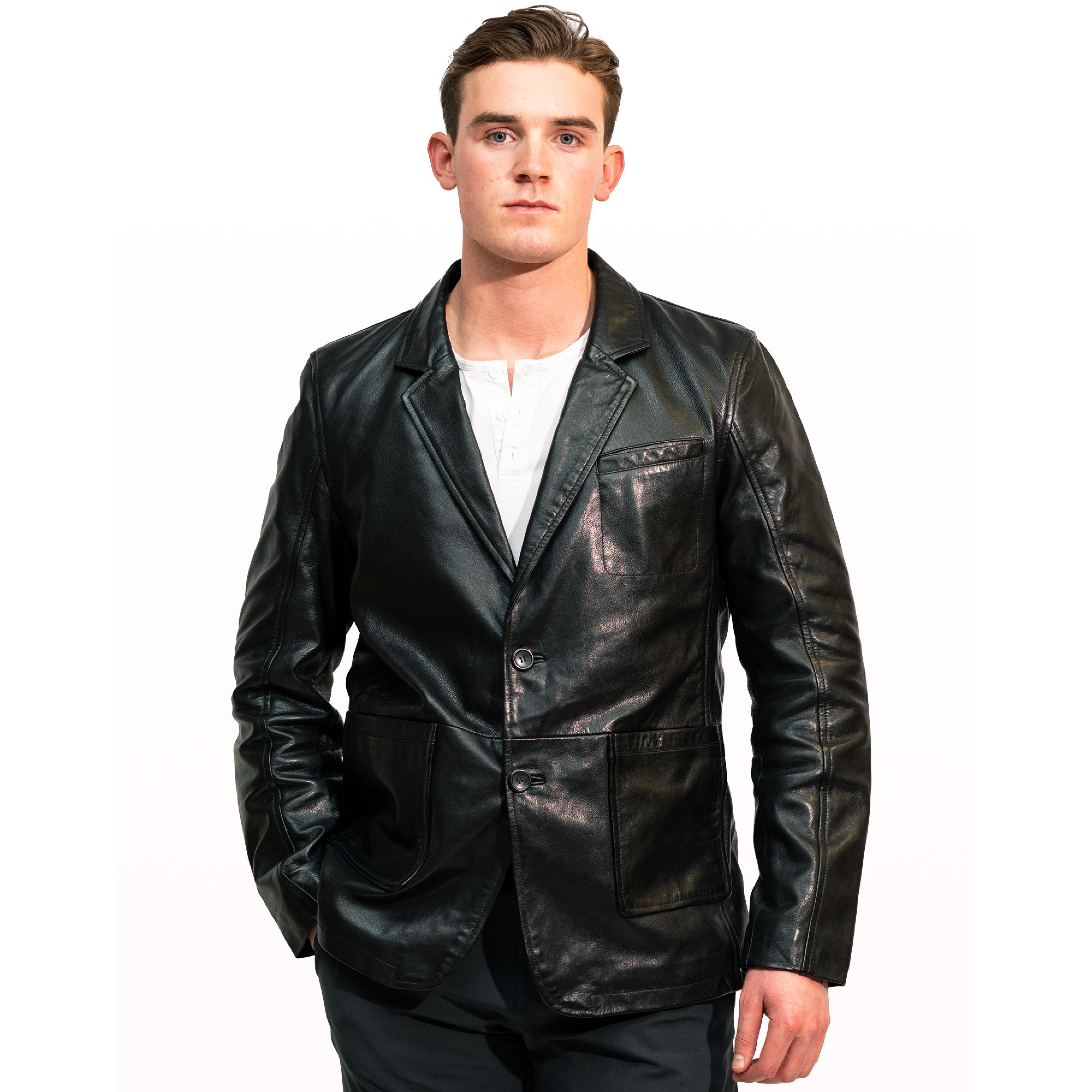 Columbus Blazer Jacket - Black Sheepskin Leather