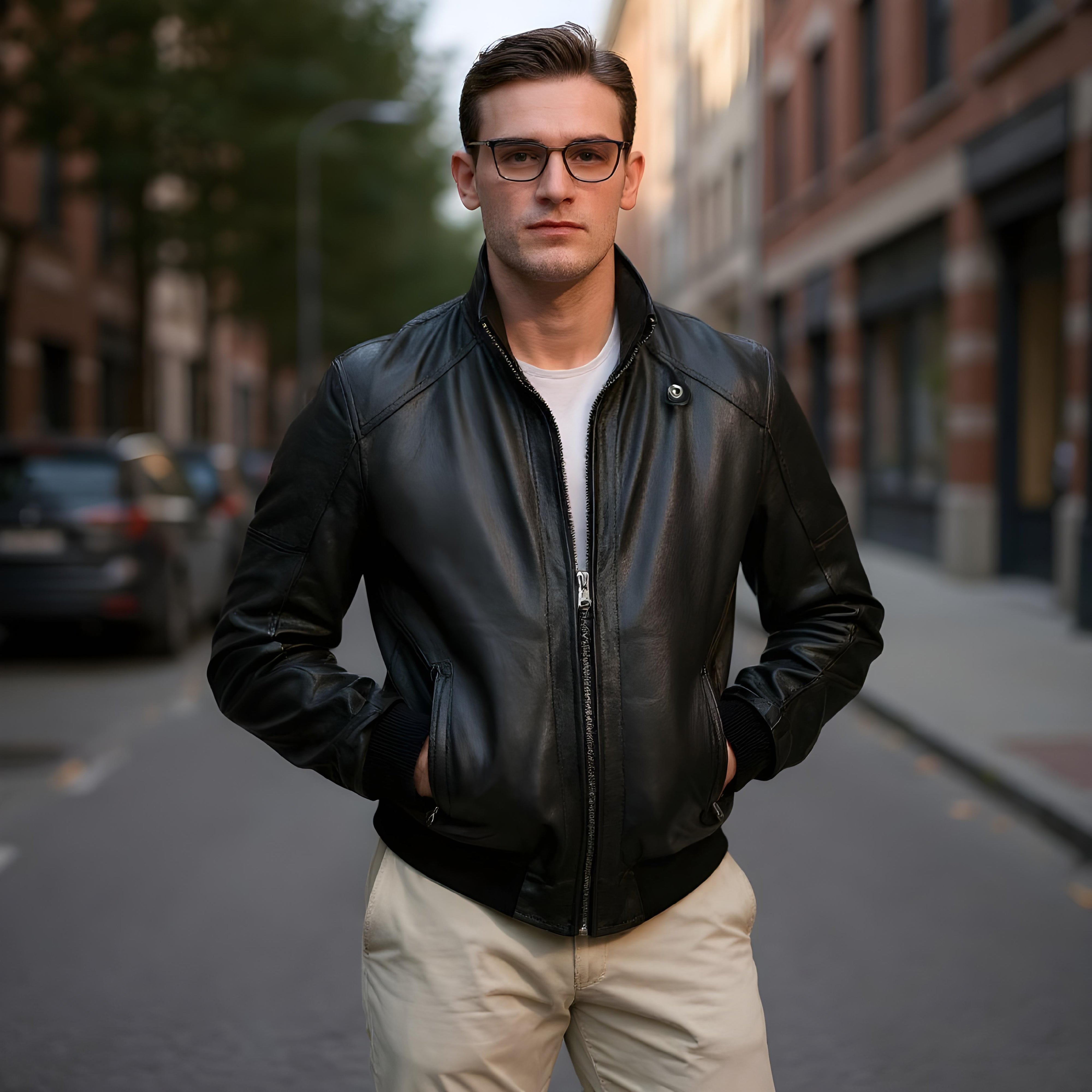 Kevin men's bomber in black / brown sheepskin leather - Lure Leather