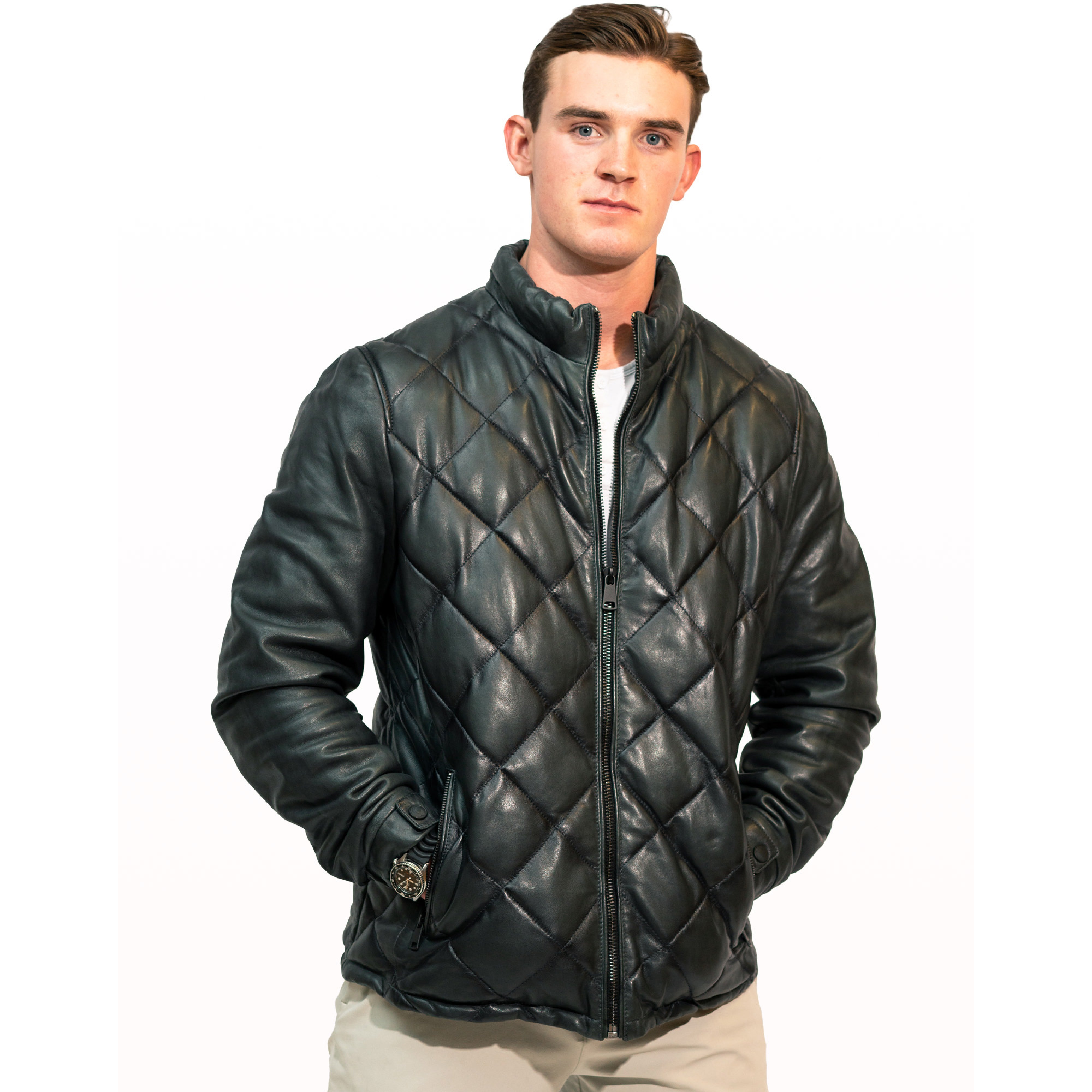 Jeff men's quilted jacket in black / anthracite sheepskin leather - Lure Leather