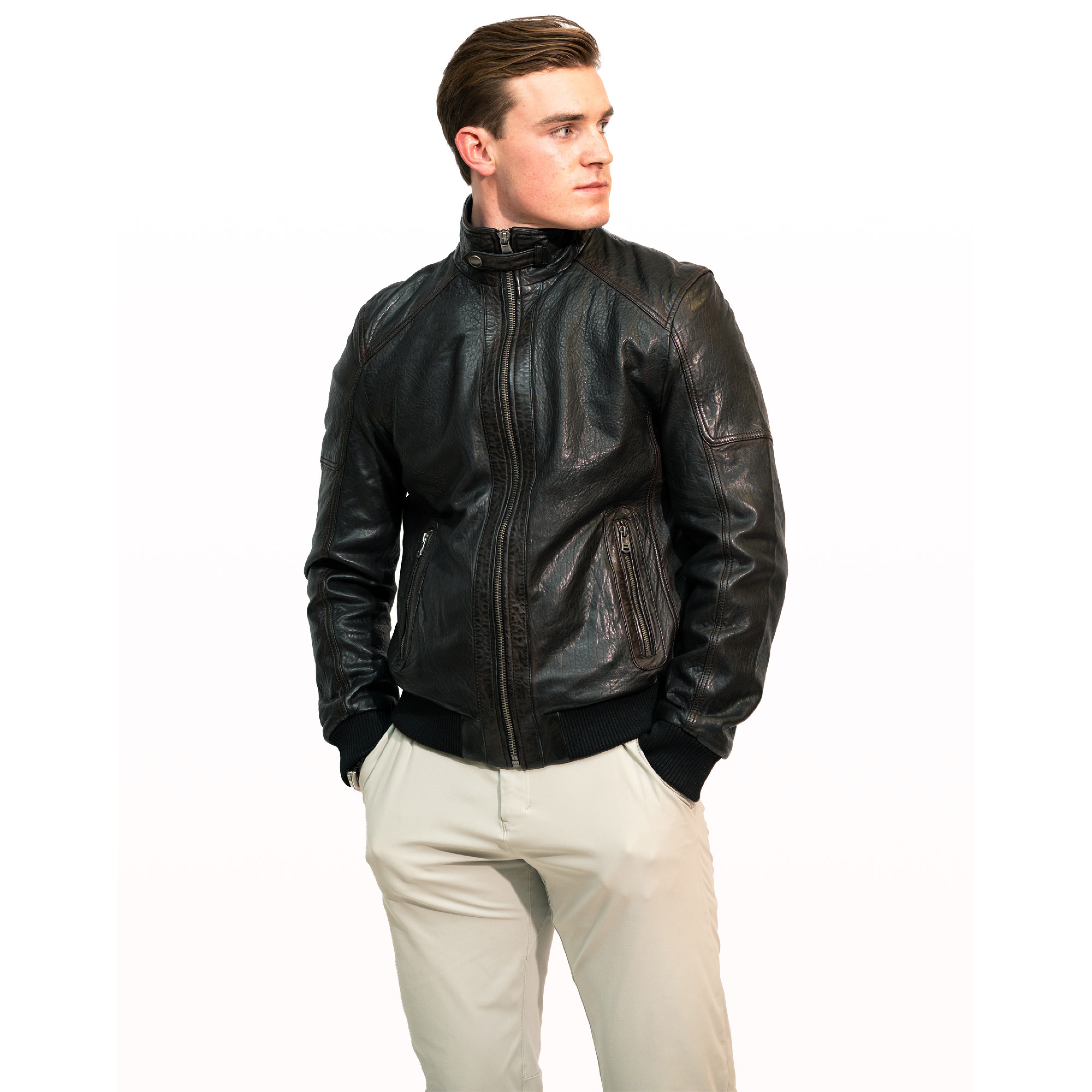 Kevin men's bomber in black / brown sheepskin leather - Lure Leather