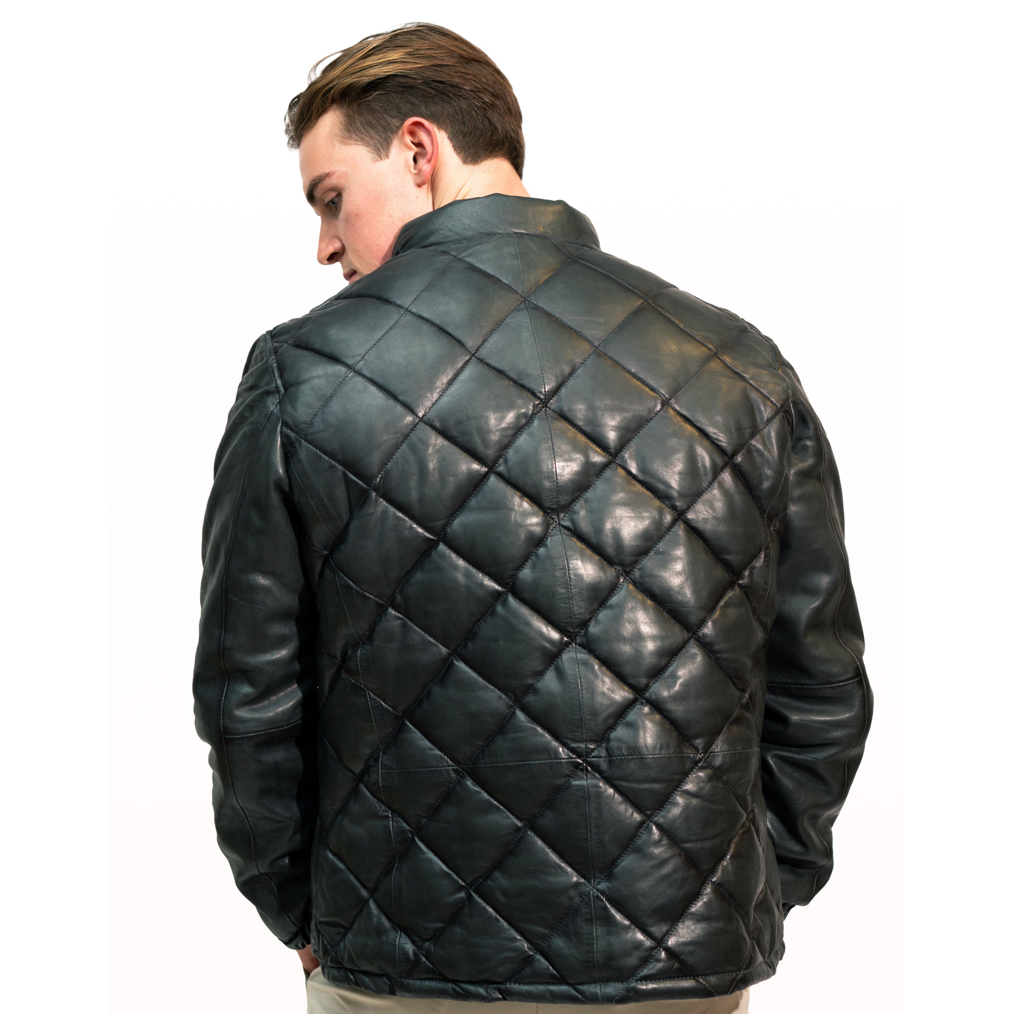 Jeff men's quilted jacket in black / anthracite sheepskin leather - Lure Leather