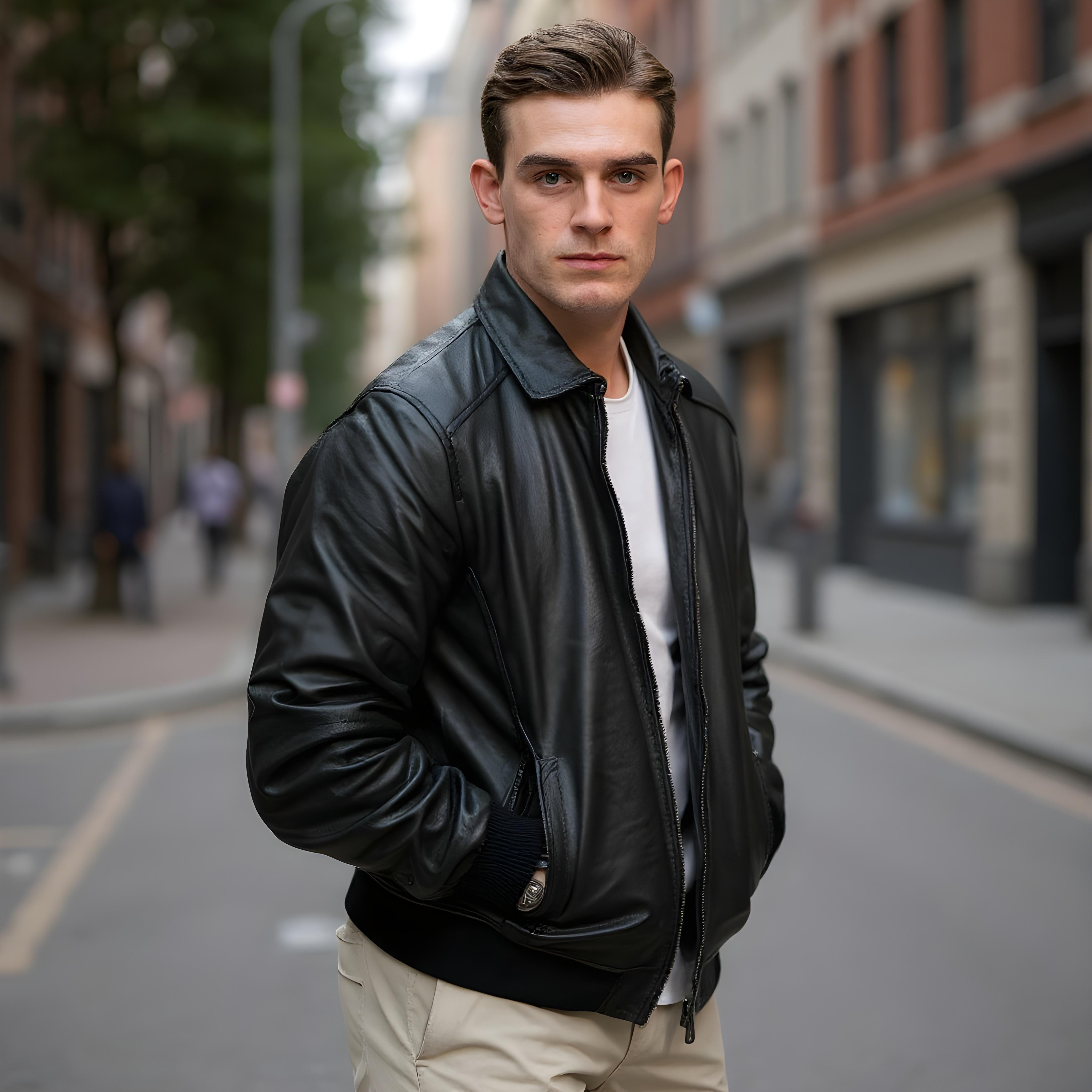 Michael men's bomber in black sheepskin leather - Lure Leather