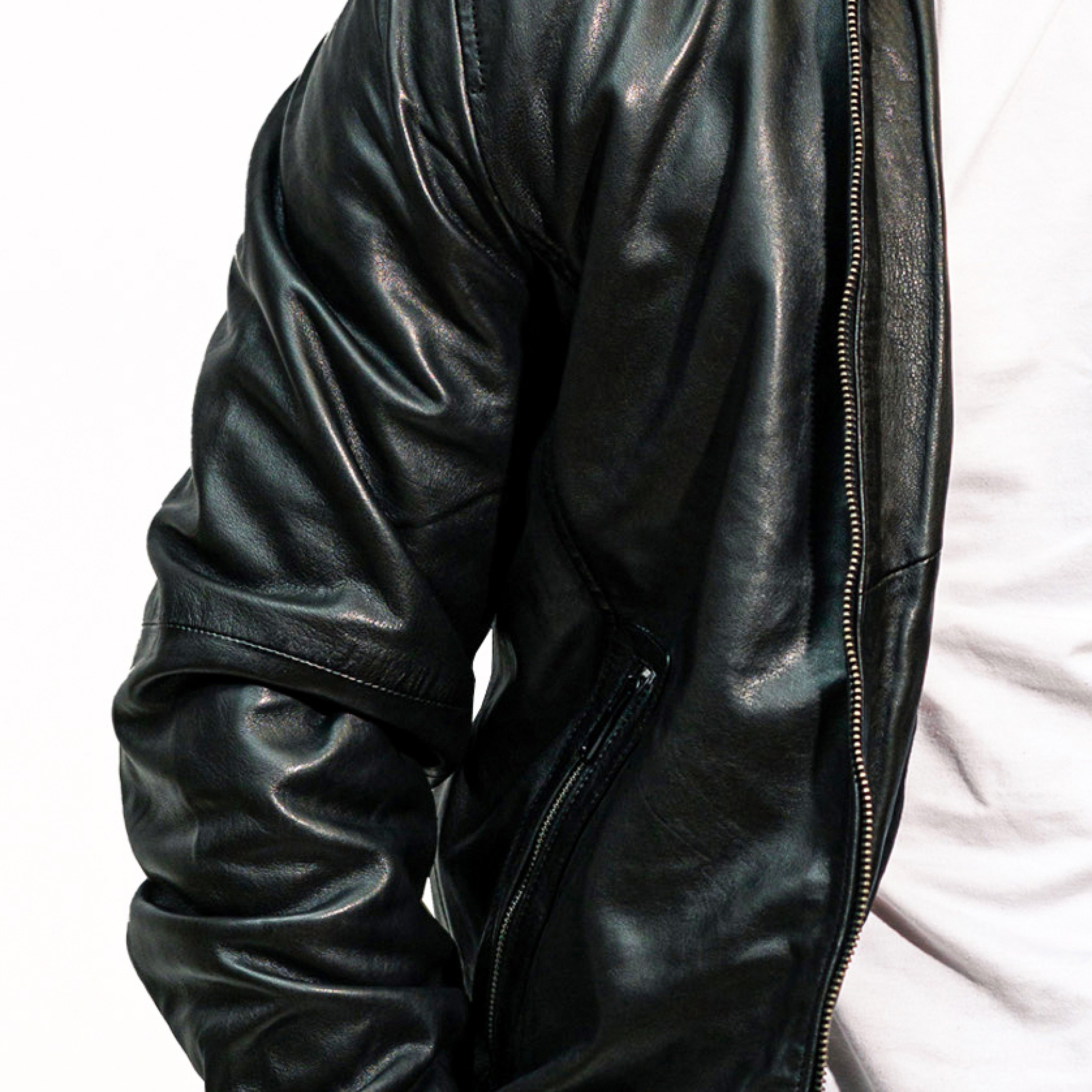 Michael men's bomber in black sheepskin leather - Lure Leather