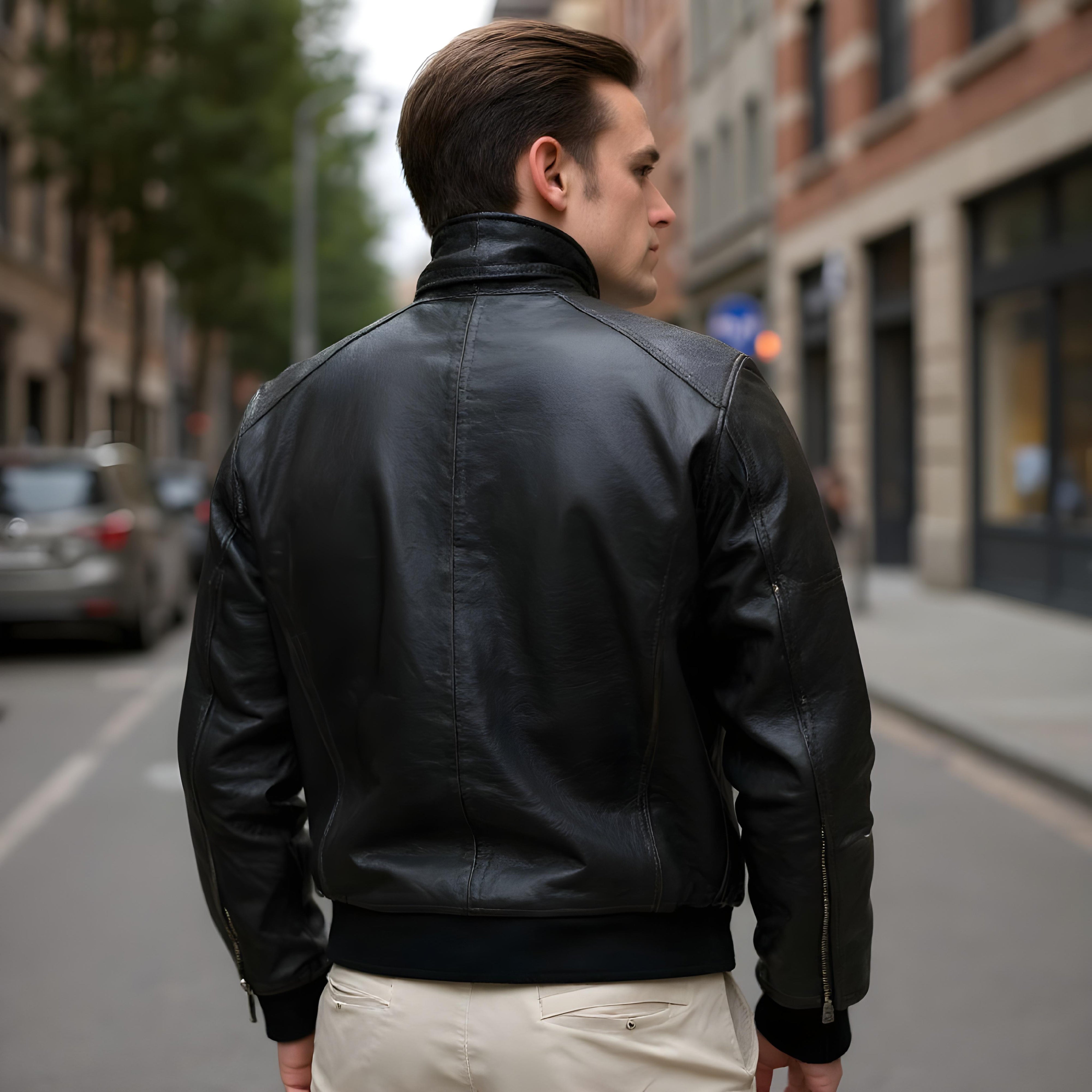 Kevin men's bomber in black / brown sheepskin leather - Lure Leather