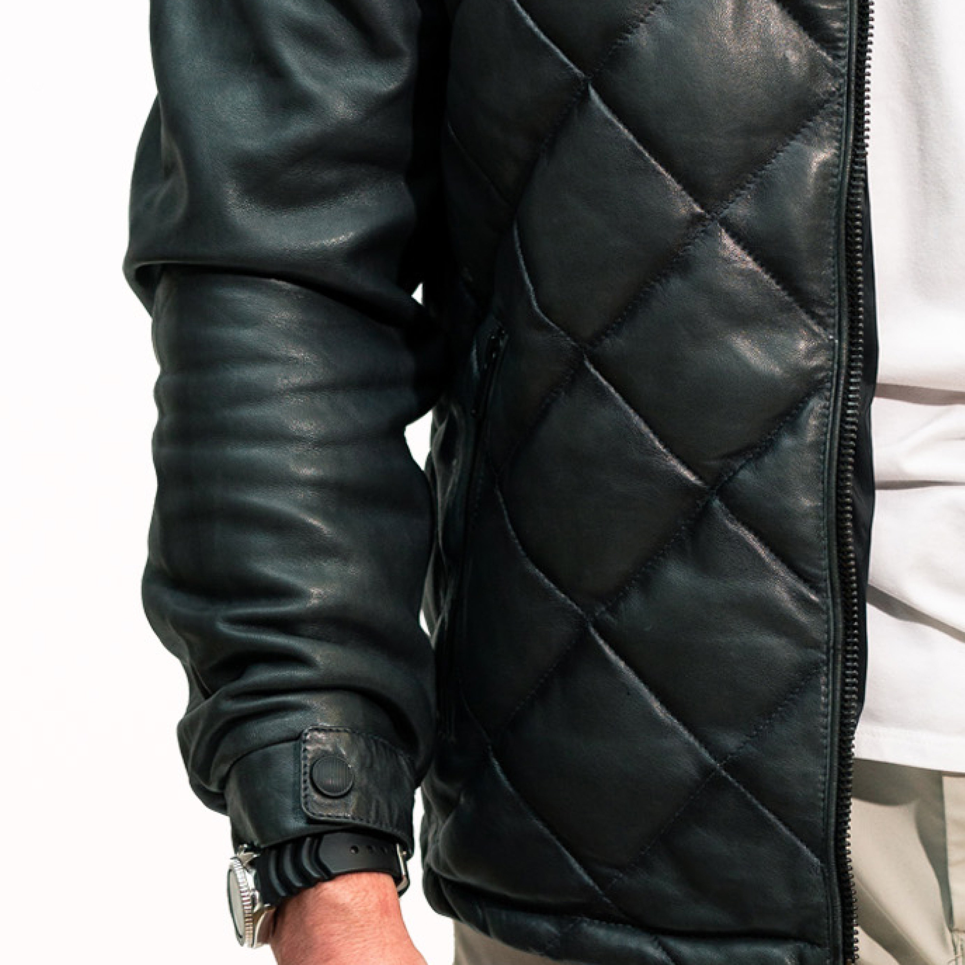 Jeff men's quilted jacket in black / anthracite sheepskin leather - Lure Leather