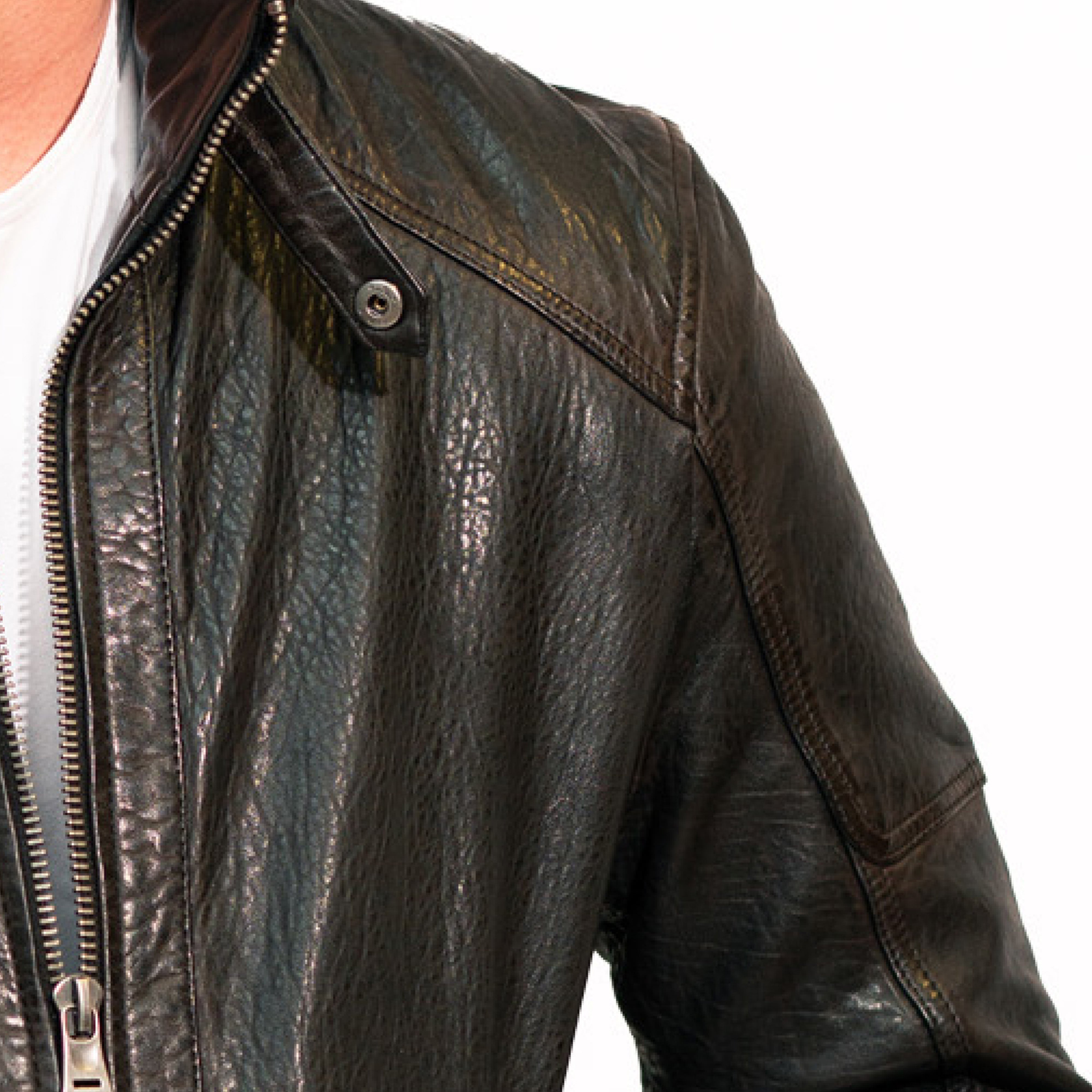 Kevin men's bomber in black / brown sheepskin leather - Lure Leather