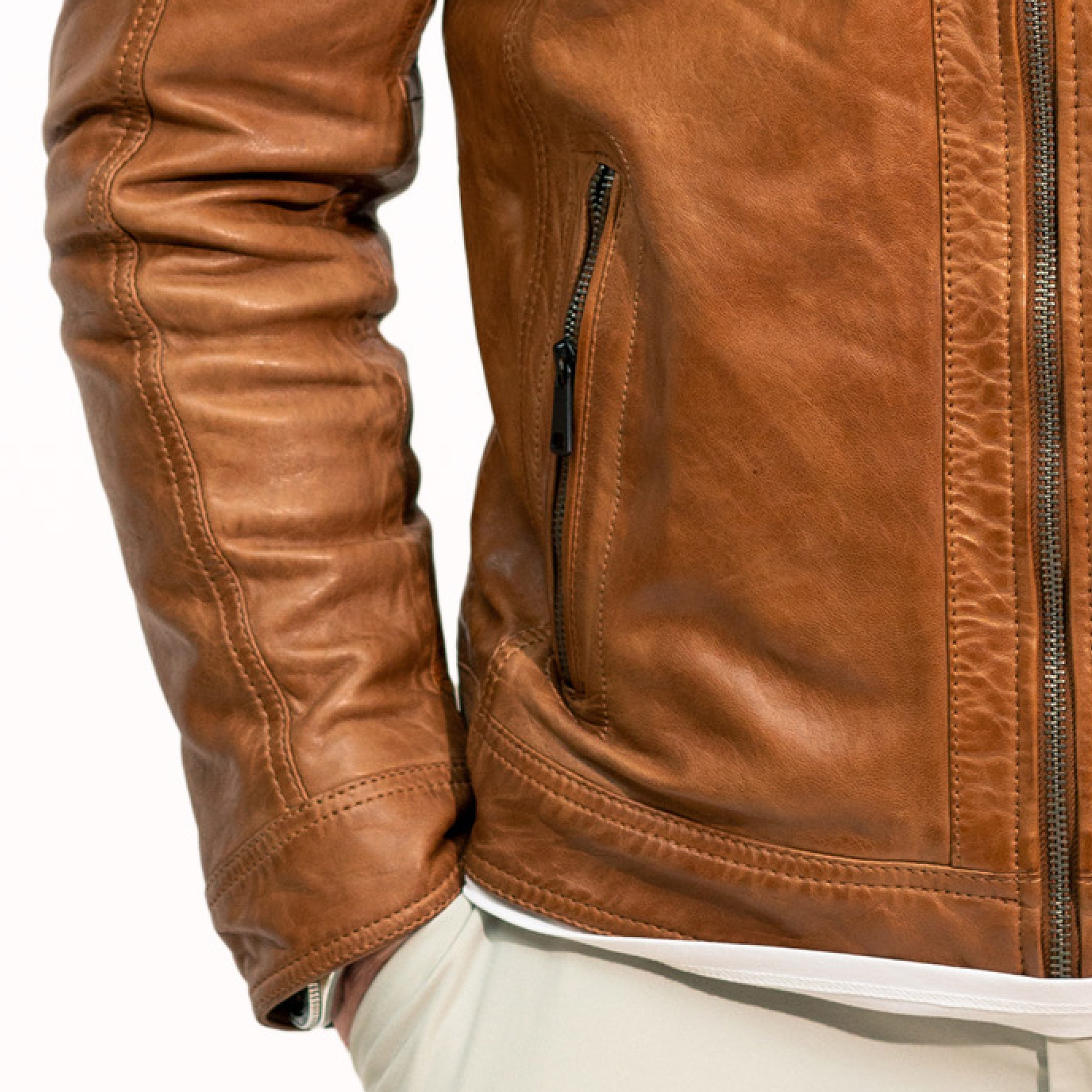 Benjamin Cafe Racer Jacket - Cognac Sheepskin Leather