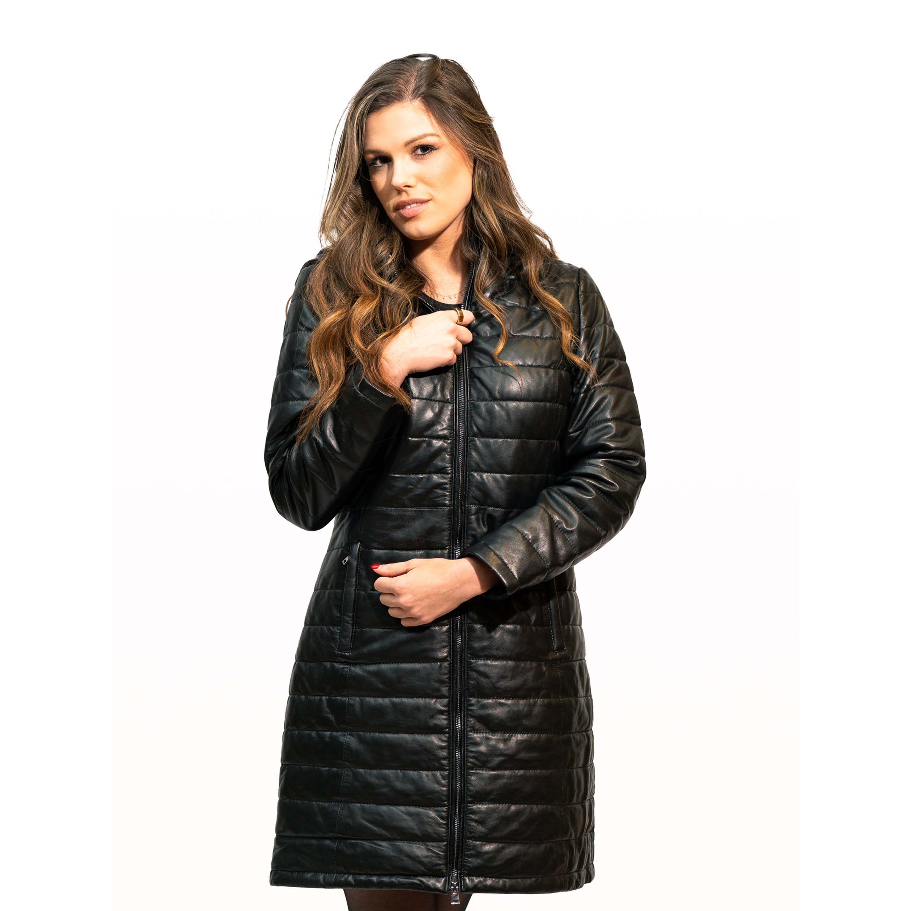 Vanessa women's quilted coat in black sheepskin leather - Lure Leather