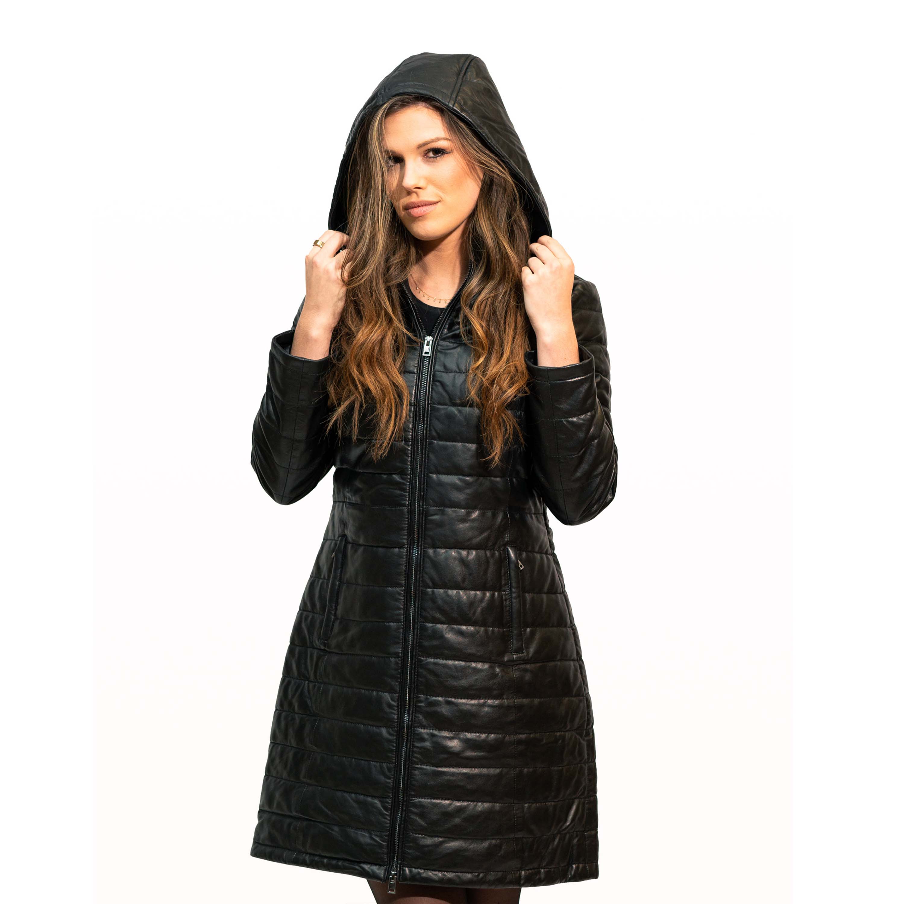 Vanessa women's quilted coat in black sheepskin leather - Lure Leather
