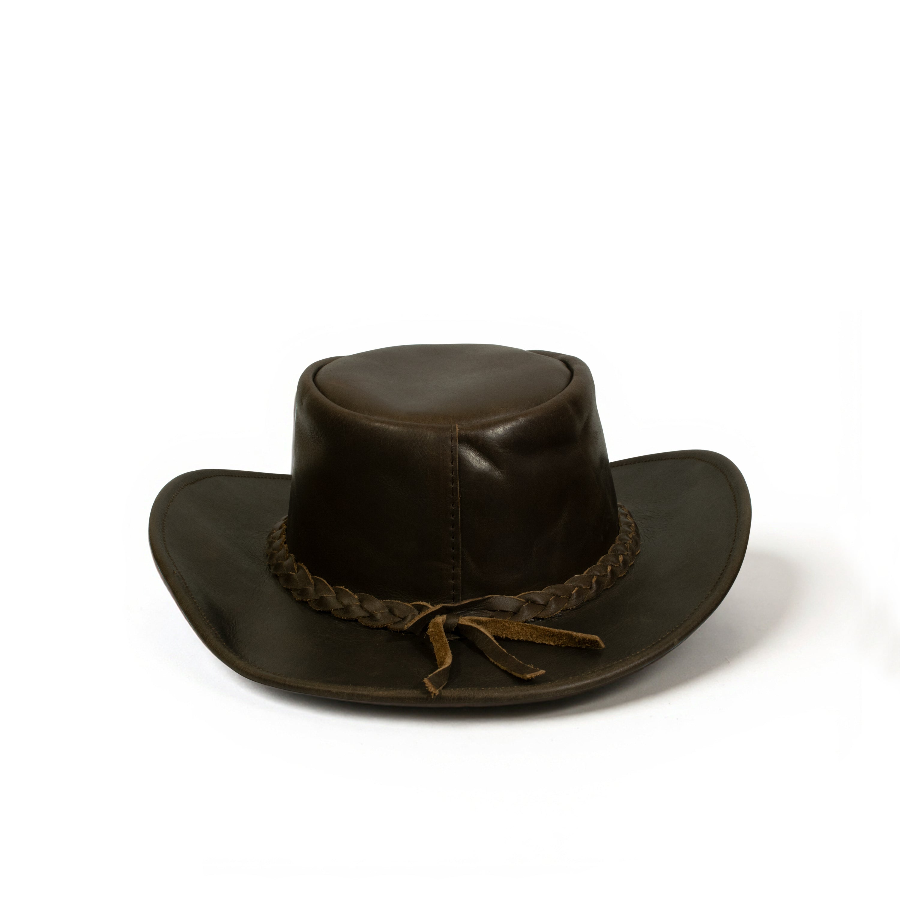 Craft Colt Crushable Water Buffalo Leather Cowboy Hat — Dark Chocolate Wide Brim Outback with Triple Concho Studded Band