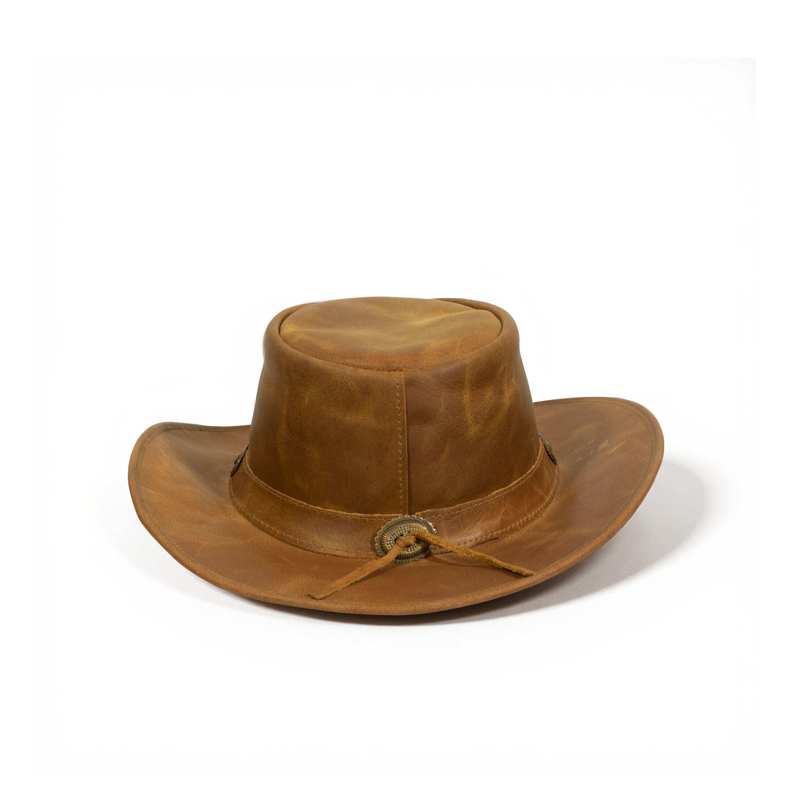 Craft Colt Crushable Water Buffalo Leather Cowboy Hat — Tan Wide Brim Western with Black-Laced Concho Band