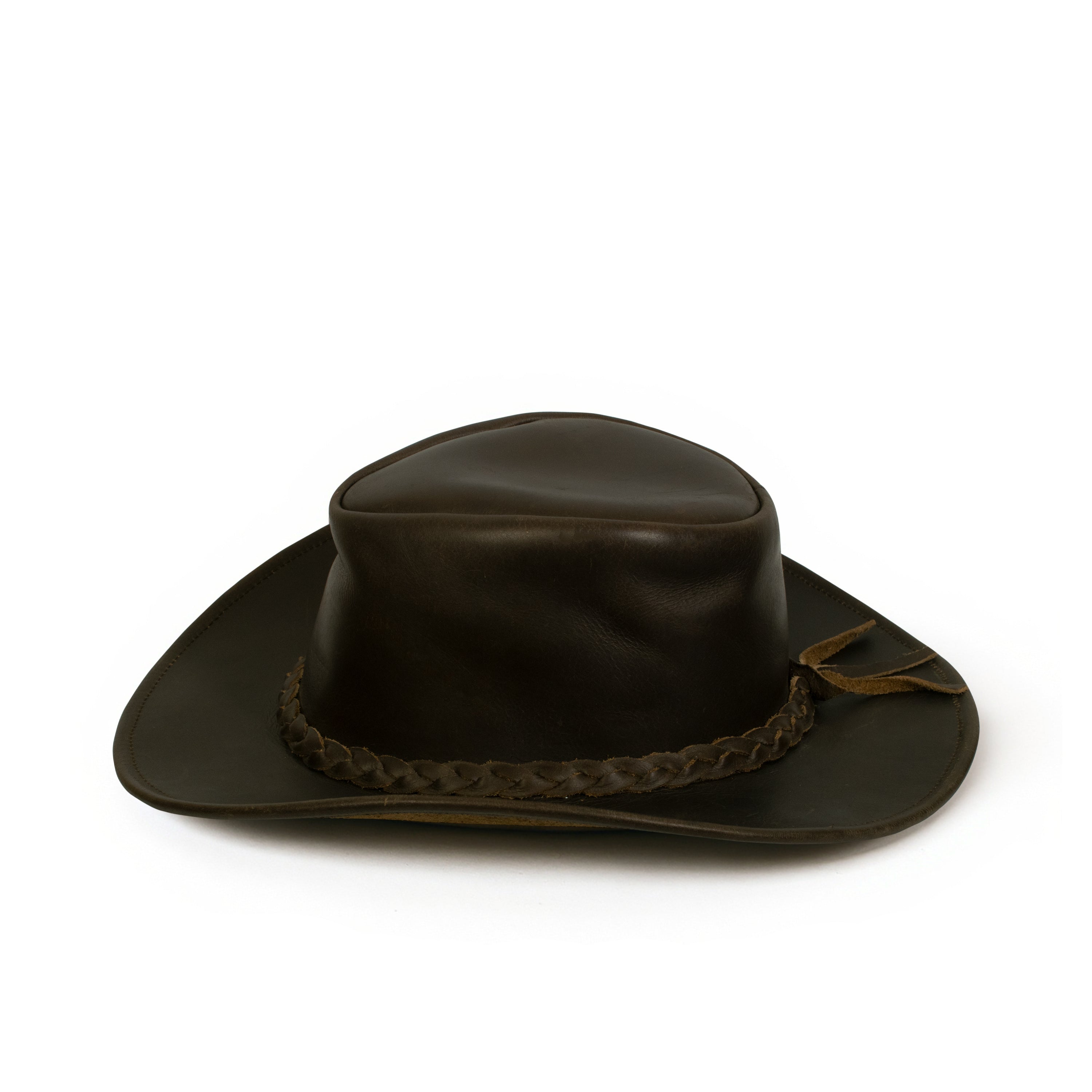 Craft Colt Crushable Water Buffalo Leather Cowboy Hat — Dark Chocolate Wide Brim Outback with Triple Concho Studded Band