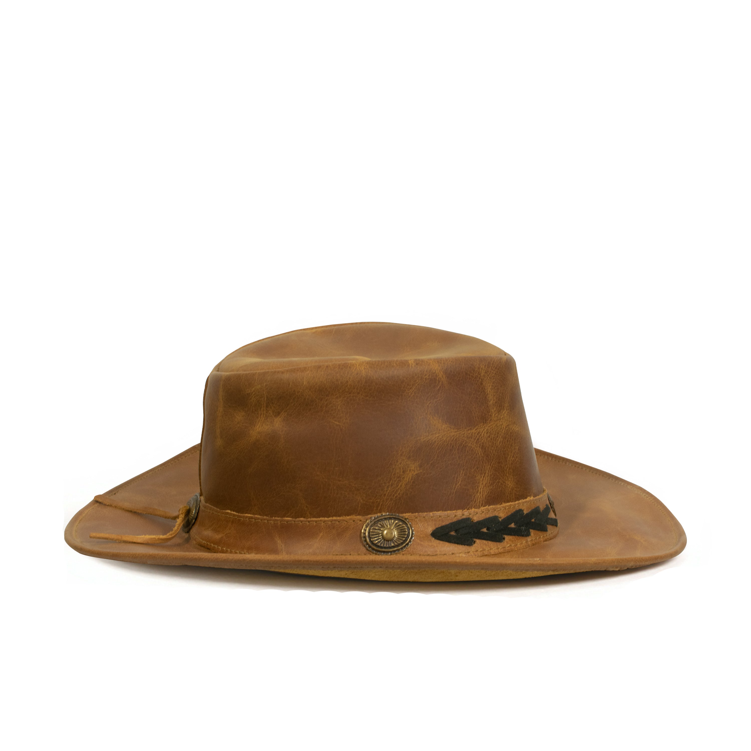 Craft Colt Crushable Water Buffalo Leather Cowboy Hat — Tan Wide Brim Western with Black-Laced Concho Band