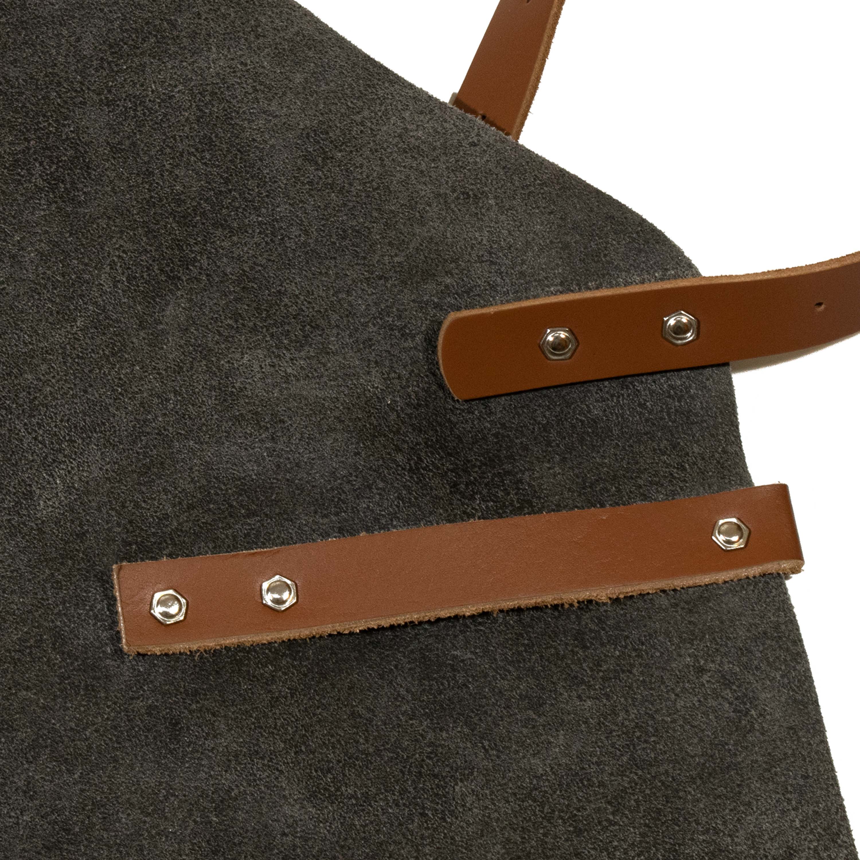Craft Colt Suede Leather Bib Apron - Grey, Single Pocket