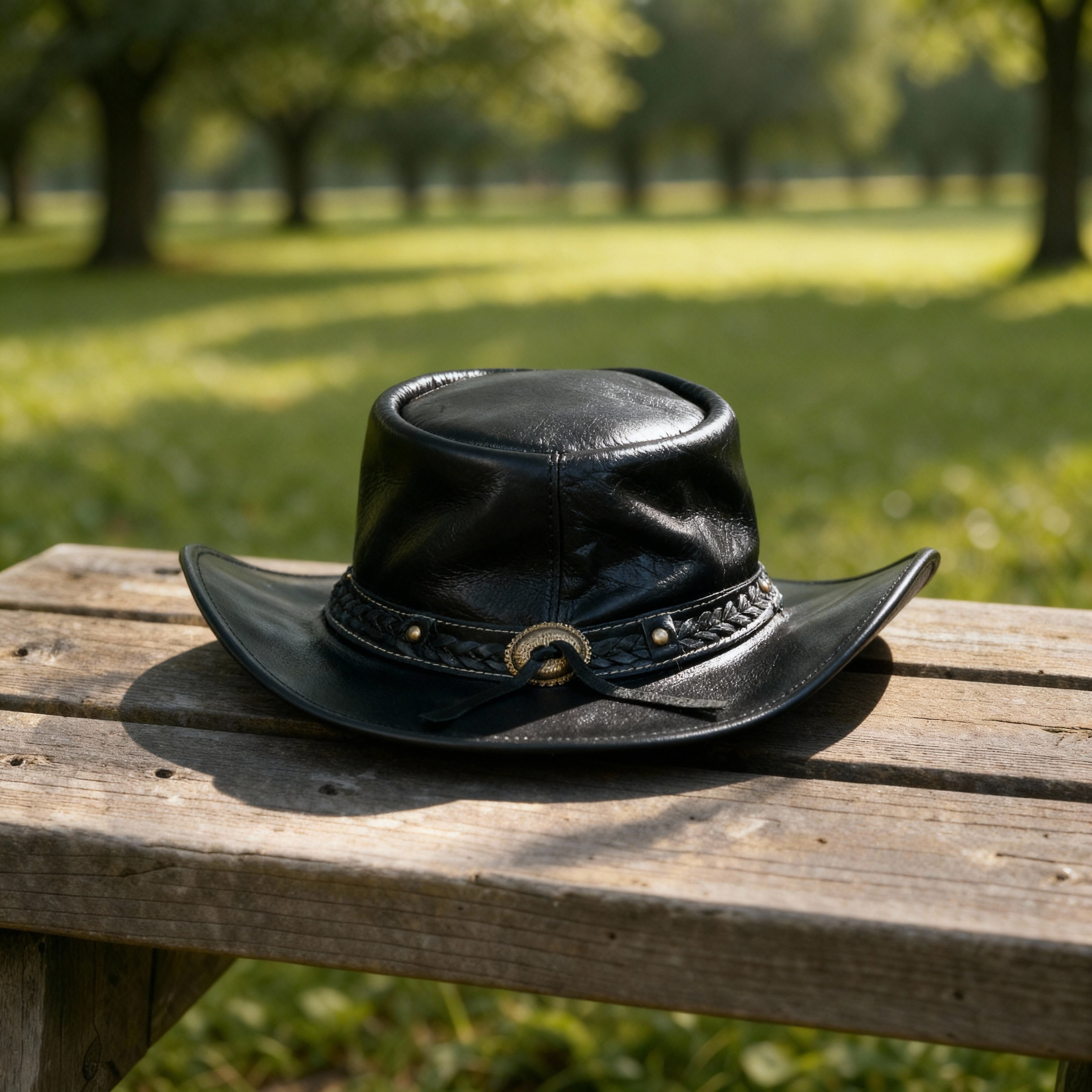 Craft Colt Crushable Water Buffalo Leather Cowboy Hat — Black Wide Brim Outback with Braided Concho Band & Chin Cord