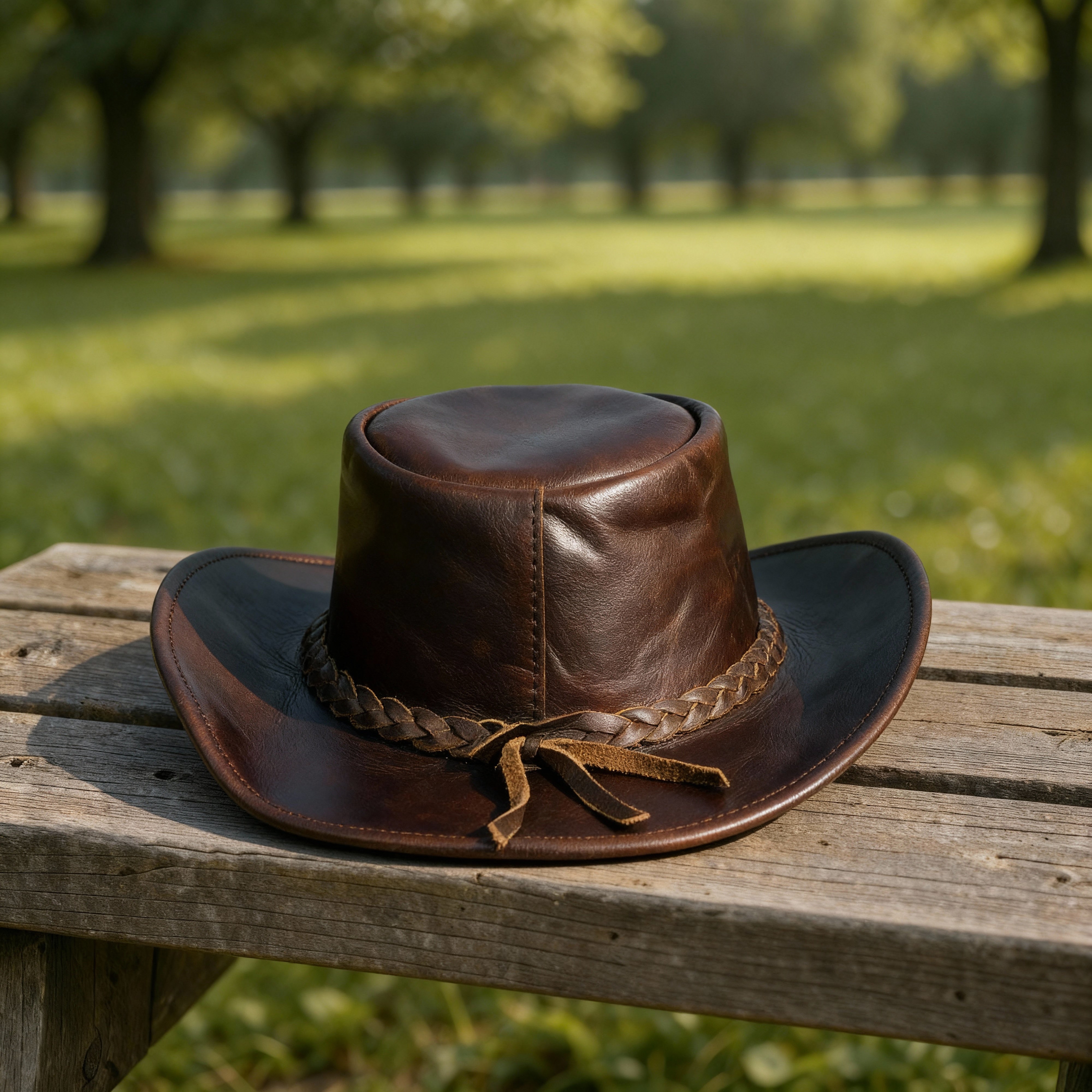 Craft Colt Crushable Water Buffalo Leather Cowboy Hat — Dark Chocolate Wide Brim Outback with Triple Concho Studded Band