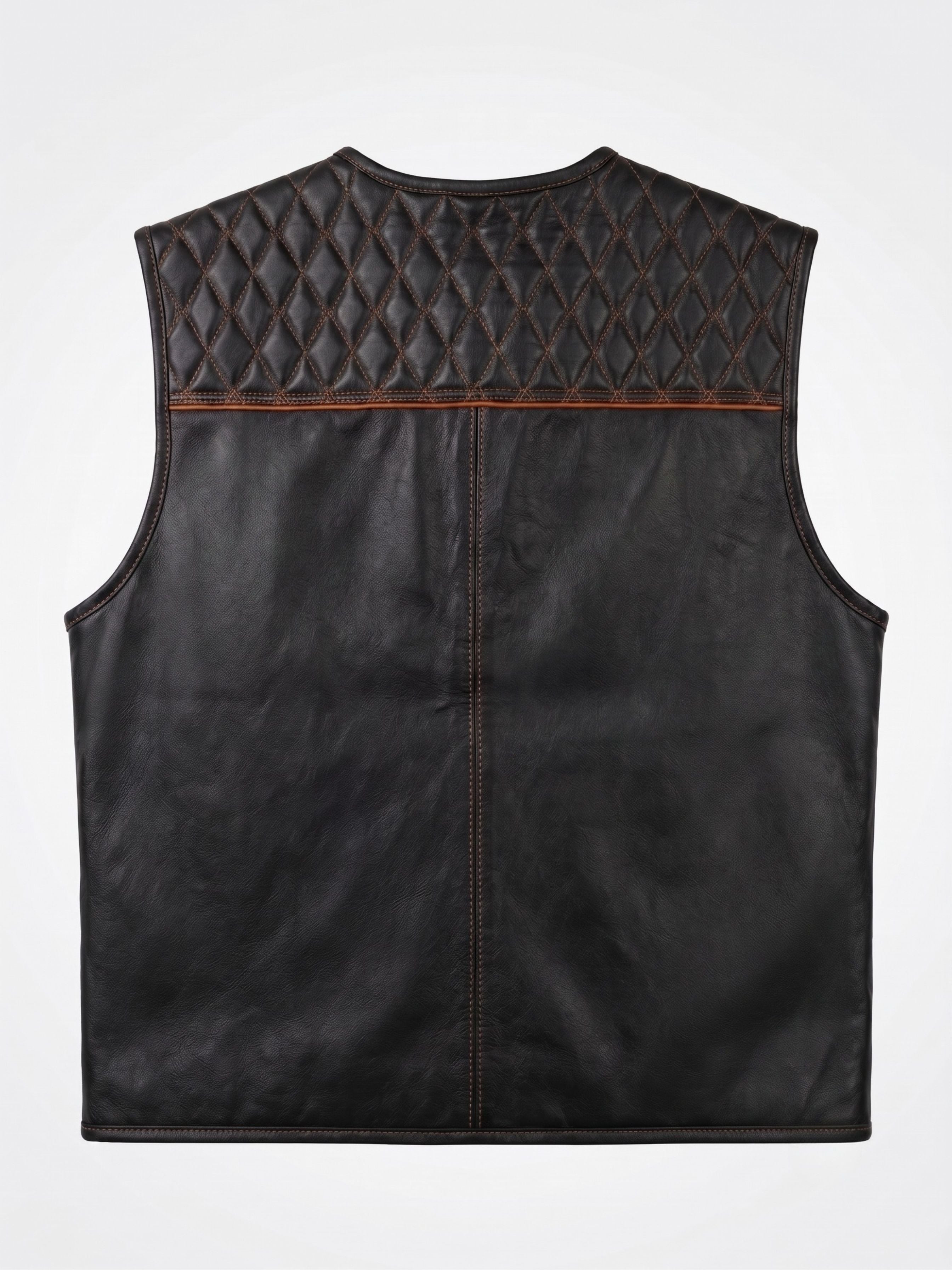 Diamond Quilted Leather Motorcycle Club Vest - Black/Orange