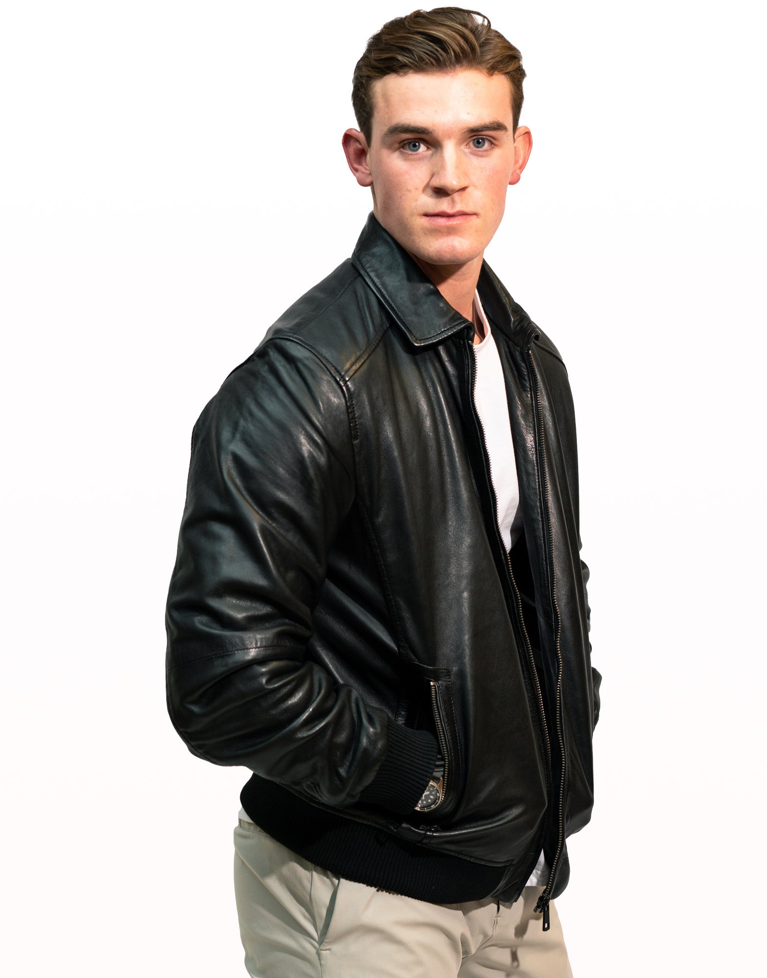 Michael men's bomber in black sheepskin leather - Lure Leather