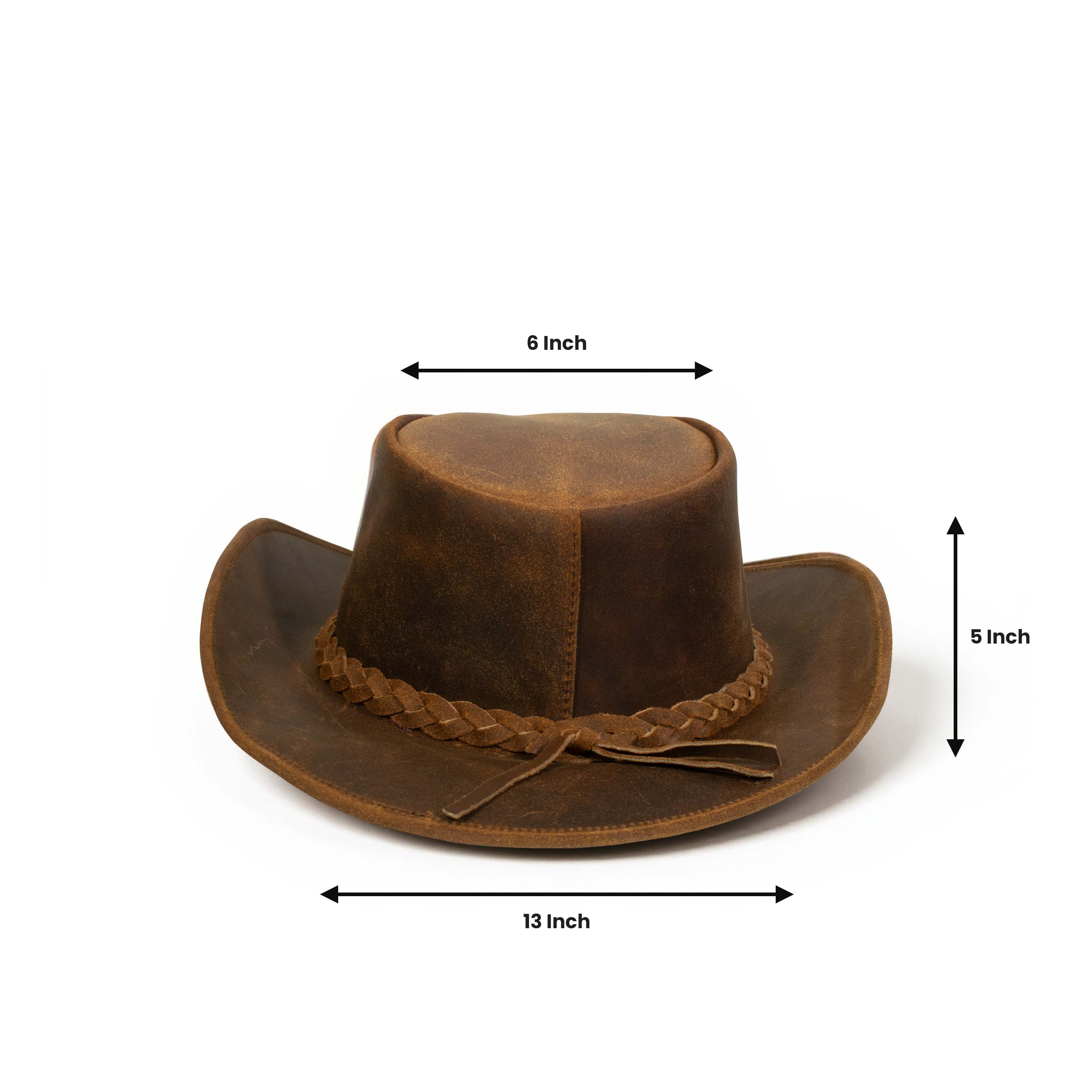 Craft Colt Crushable Water Buffalo Leather Cowboy Hat — Rust Distressed Wide Brim Outback with Braided Suede Band