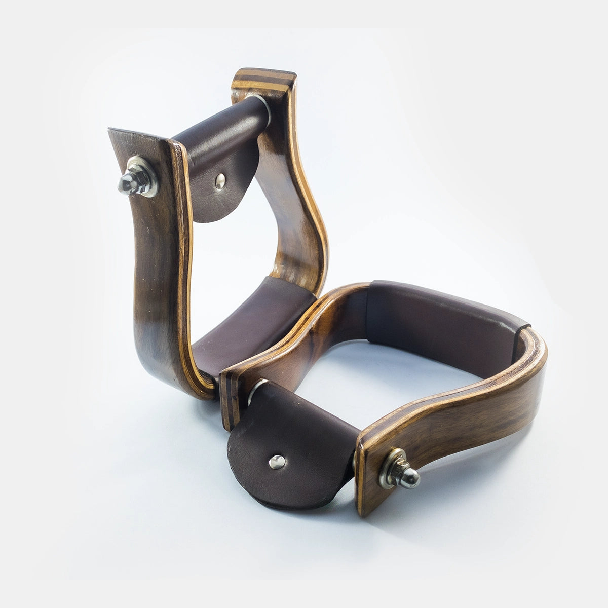 Western Style Wooden Bell Saddle Stirrup Leather Covered