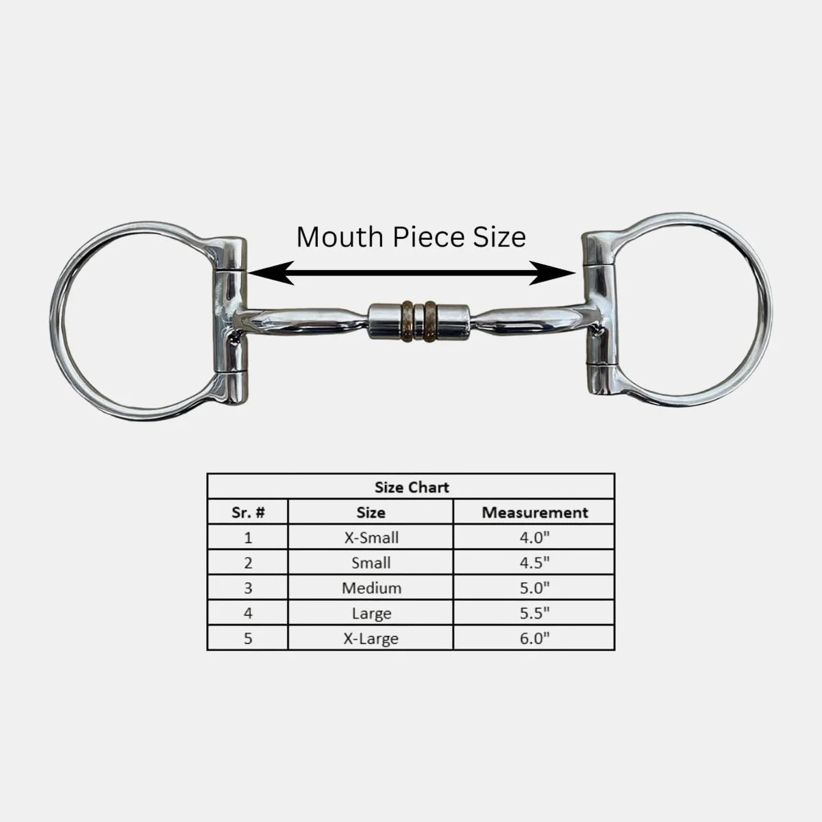 English Style Stainless Steel Horse Bit - D Ring Copper Wired Straight Roller Design