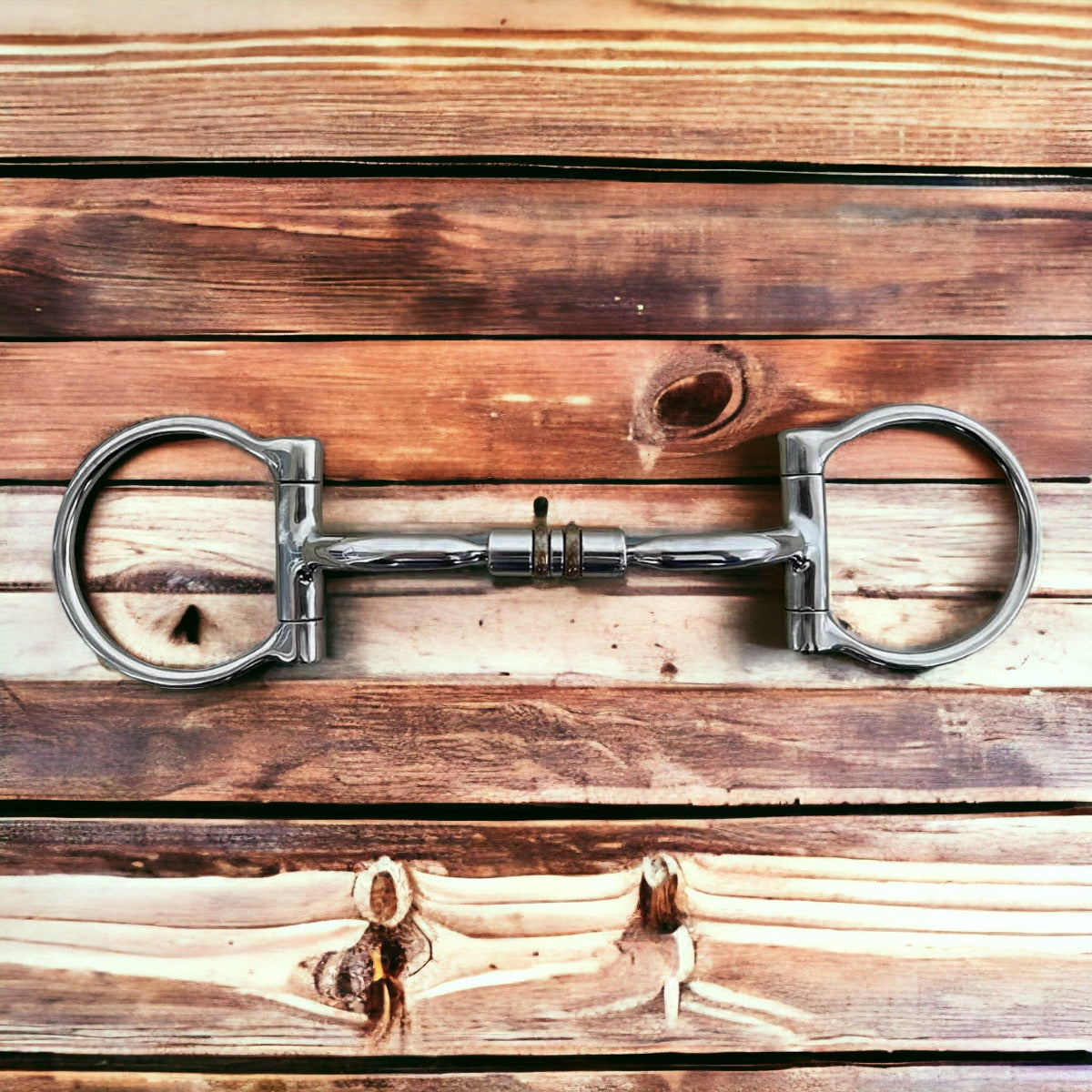 English Style Stainless Steel Horse Bit - D Ring Copper Wired Straight Roller Design