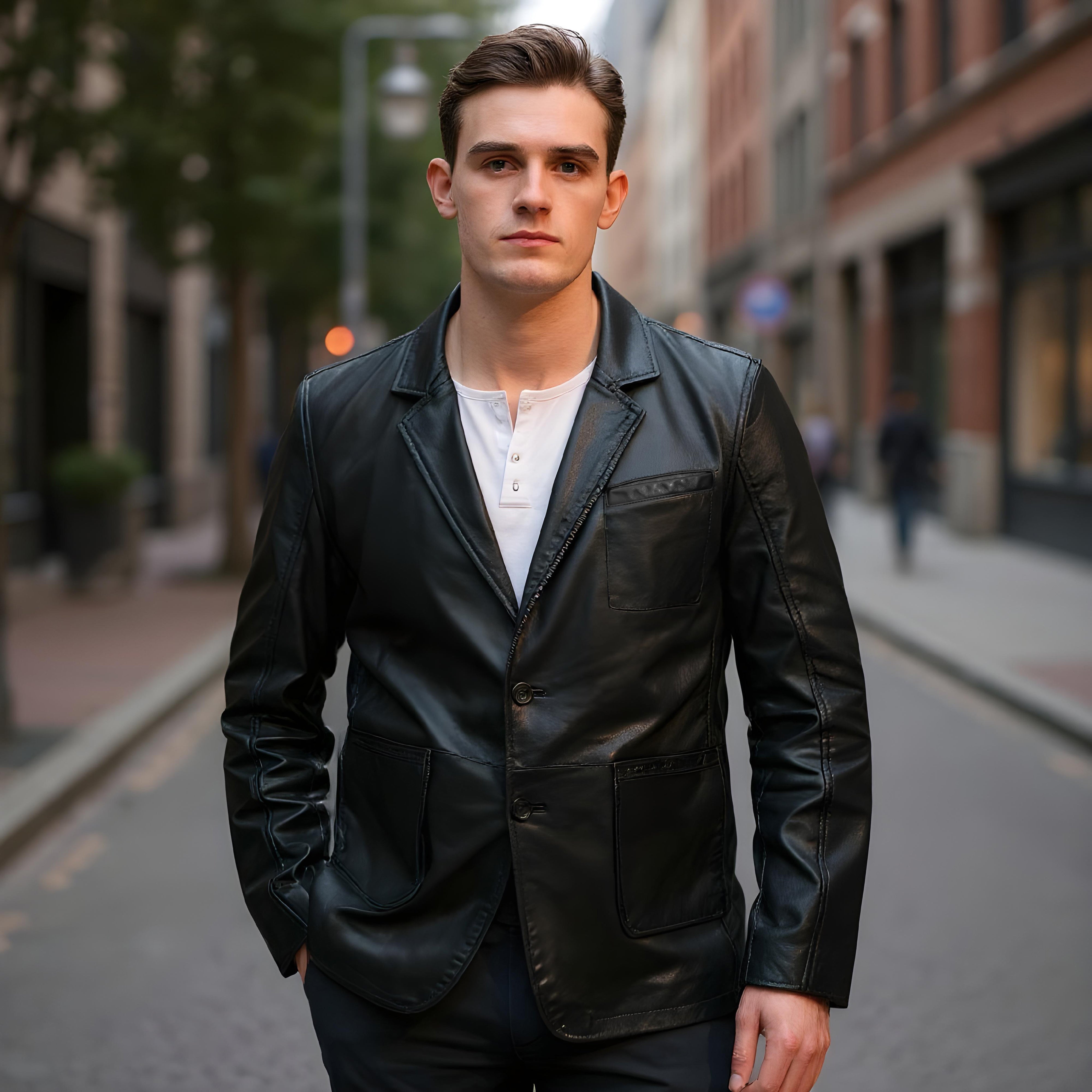 Columbus Blazer Jacket - Black Sheepskin Leather