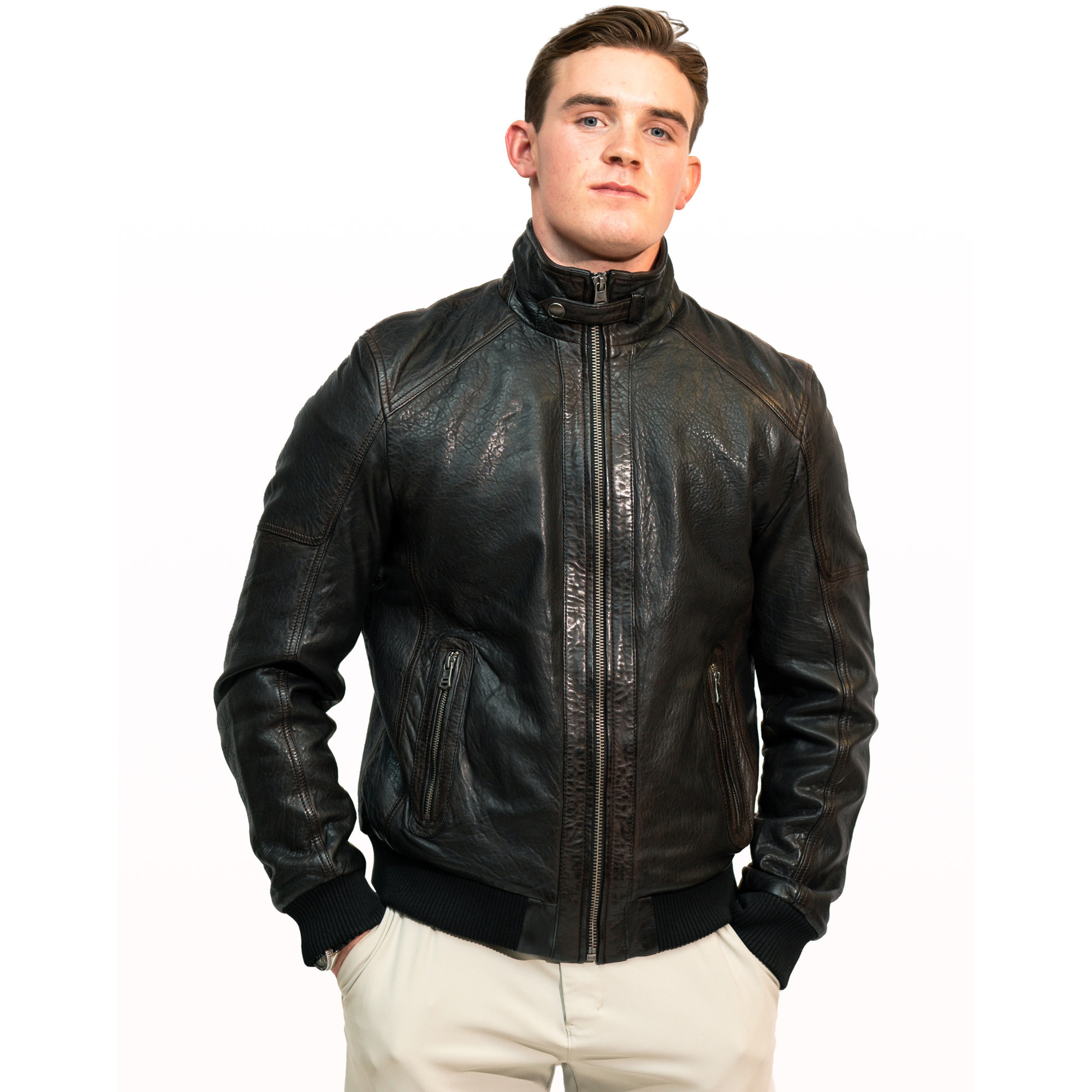 Kevin men's bomber in black / brown sheepskin leather - Lure Leather