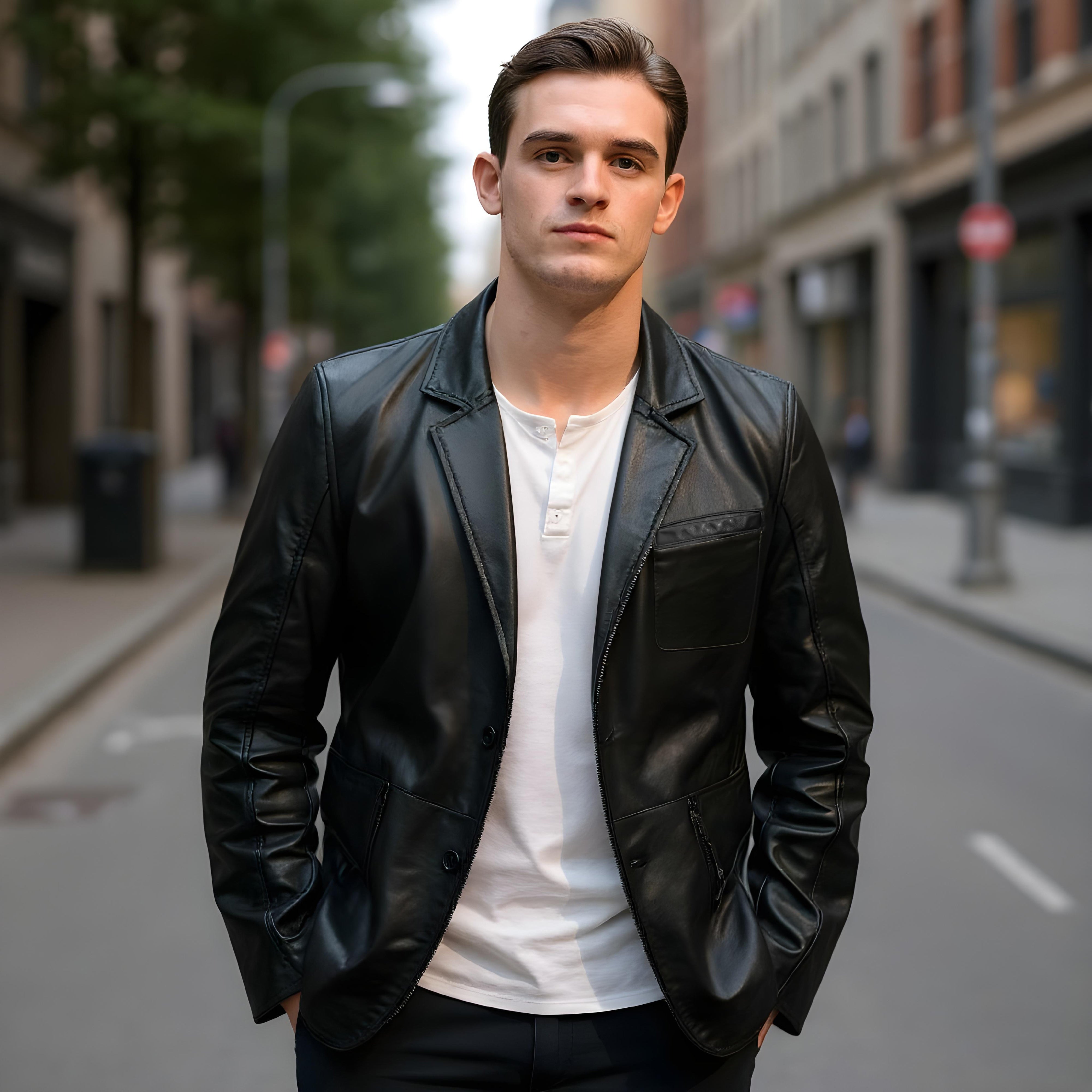 Columbus Blazer Jacket - Black Sheepskin Leather