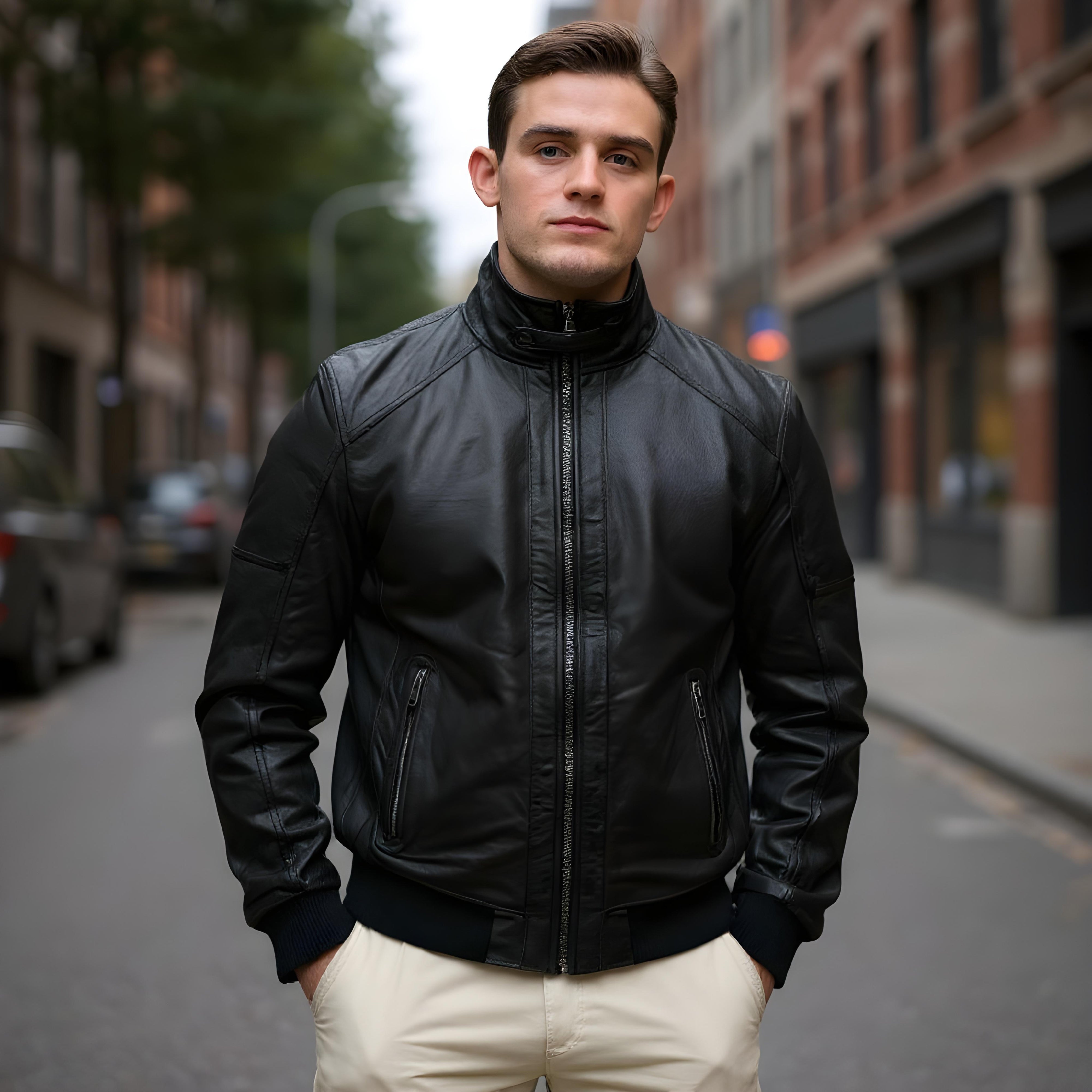 Kevin men's bomber in black / brown sheepskin leather - Lure Leather