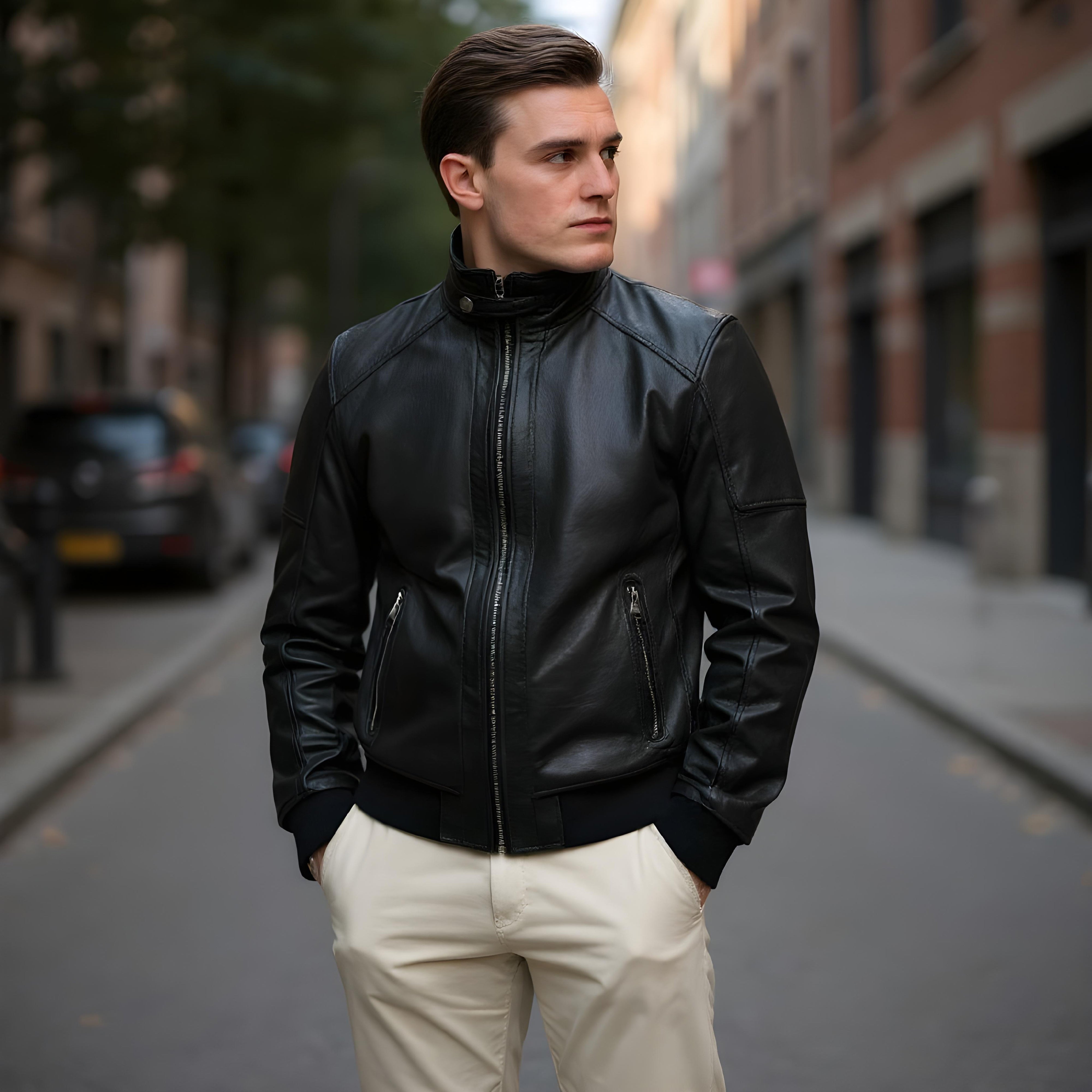 Kevin men's bomber in black / brown sheepskin leather - Lure Leather