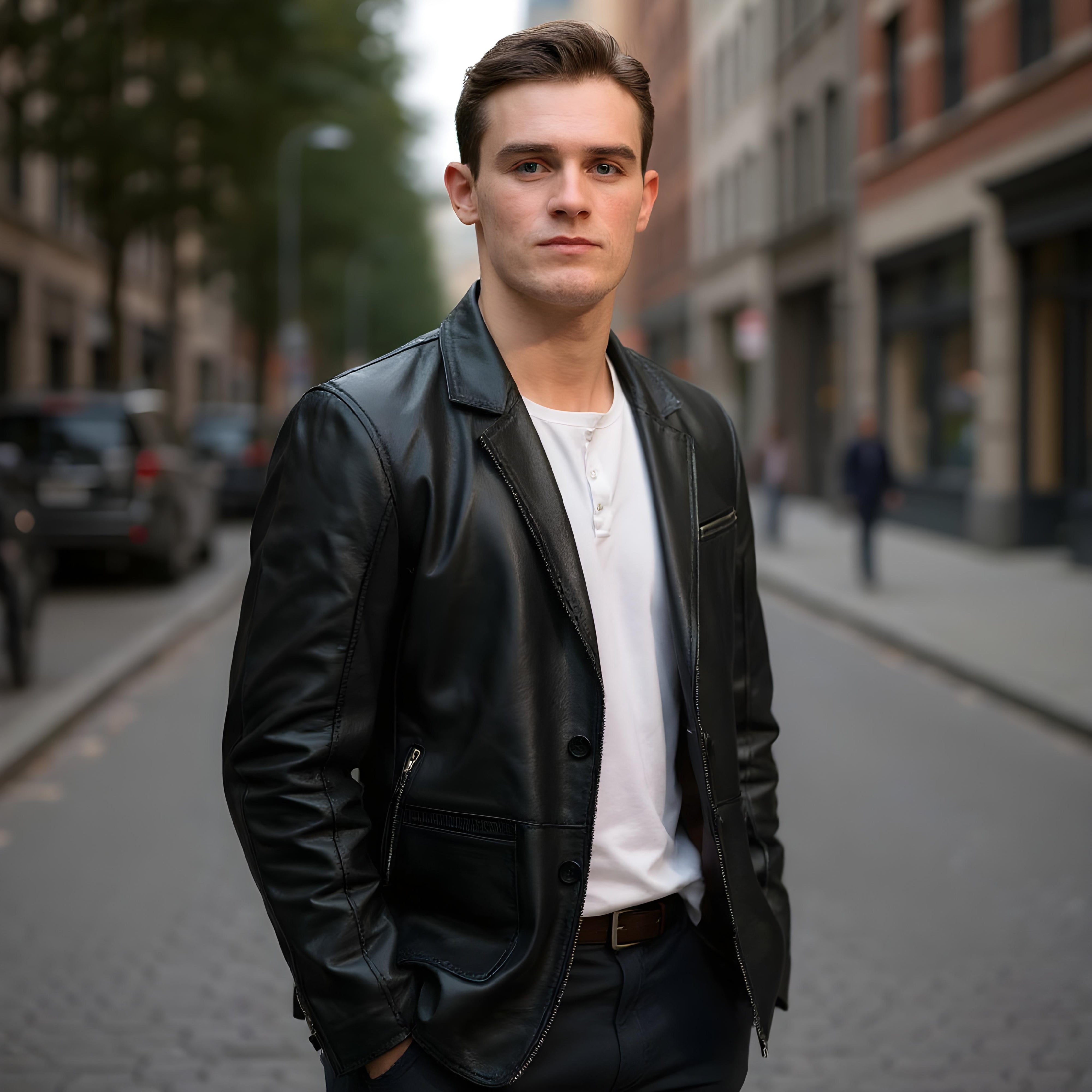 Columbus Blazer Jacket - Black Sheepskin Leather