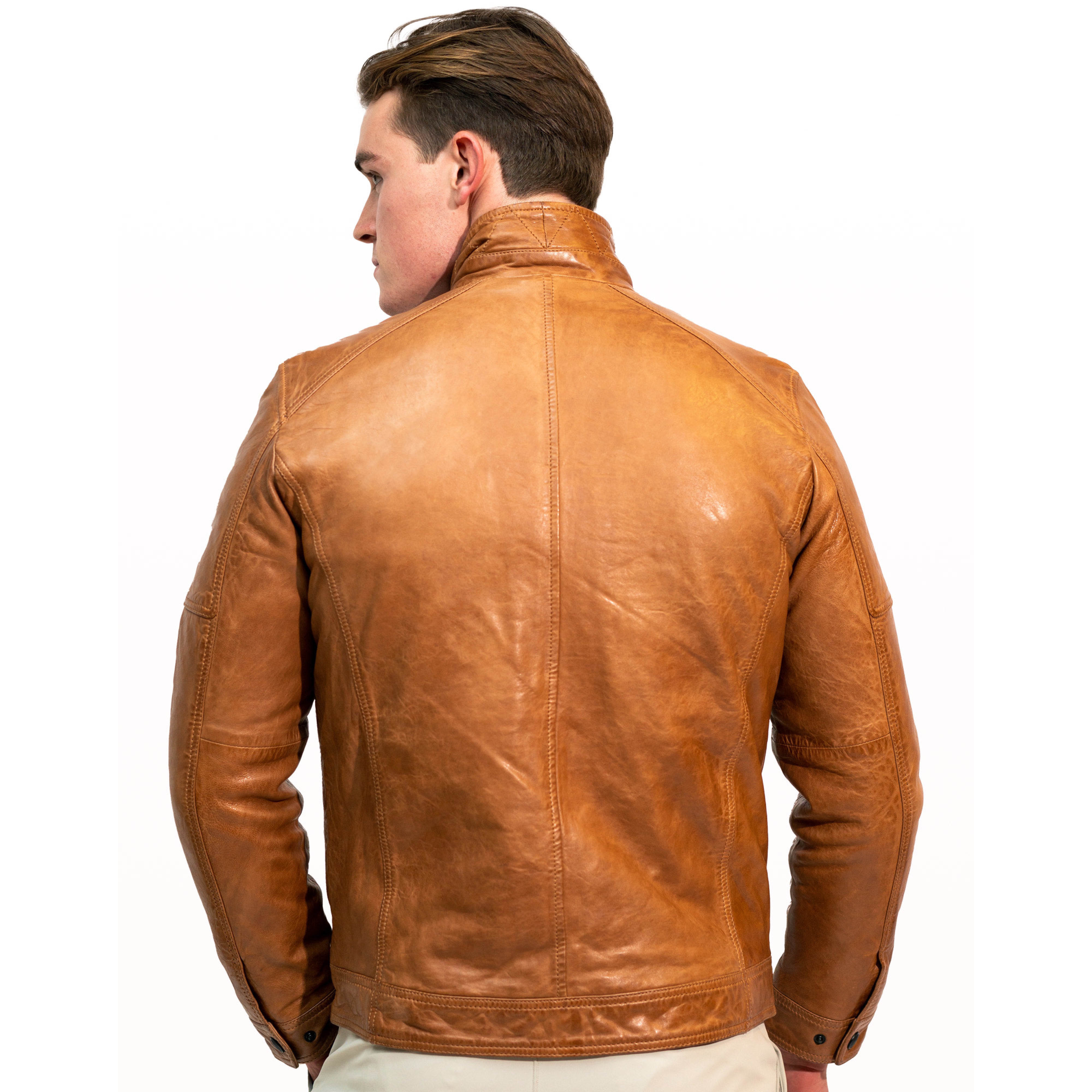 Benjamin Cafe Racer Jacket - Cognac Sheepskin Leather