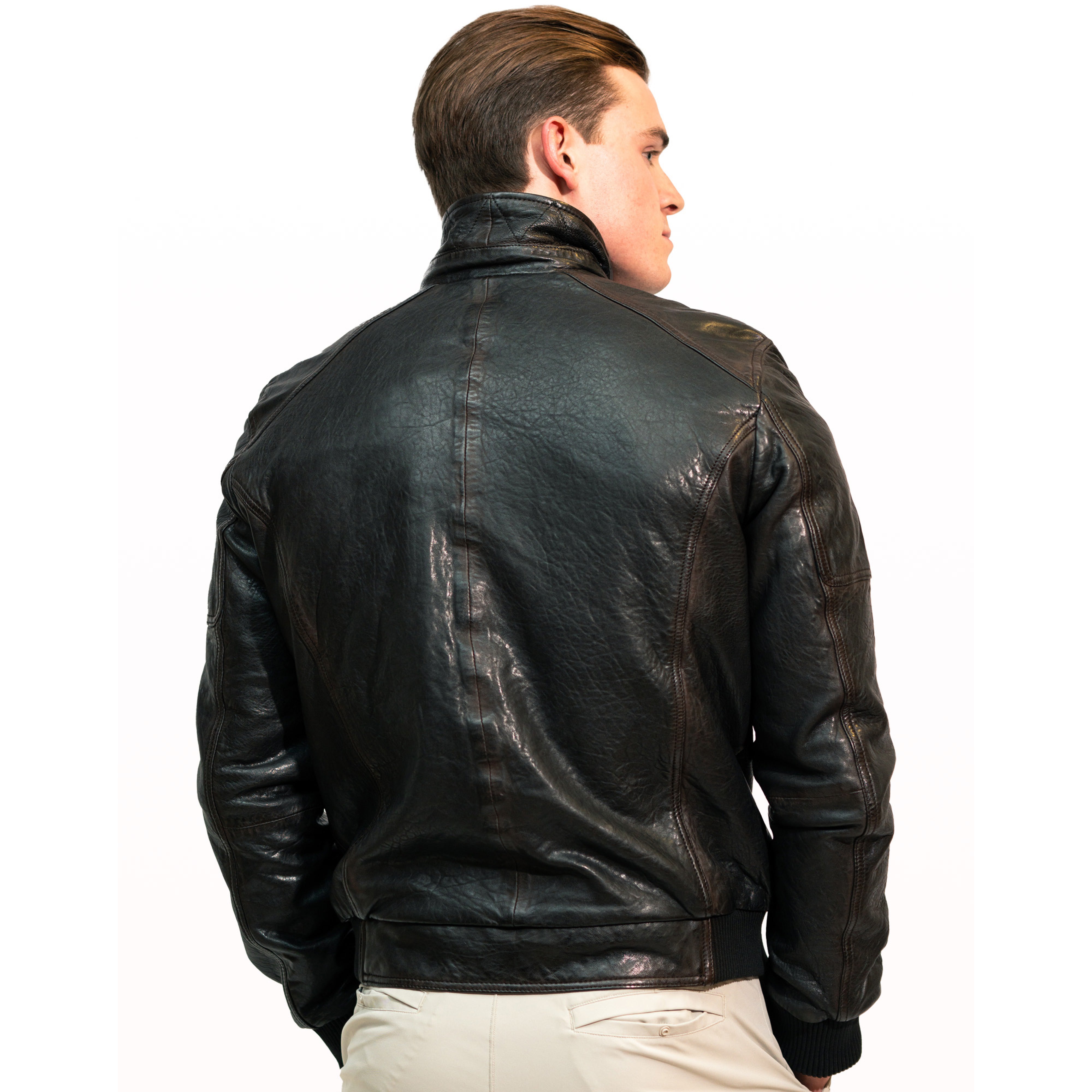 Kevin men's bomber in black / brown sheepskin leather - Lure Leather