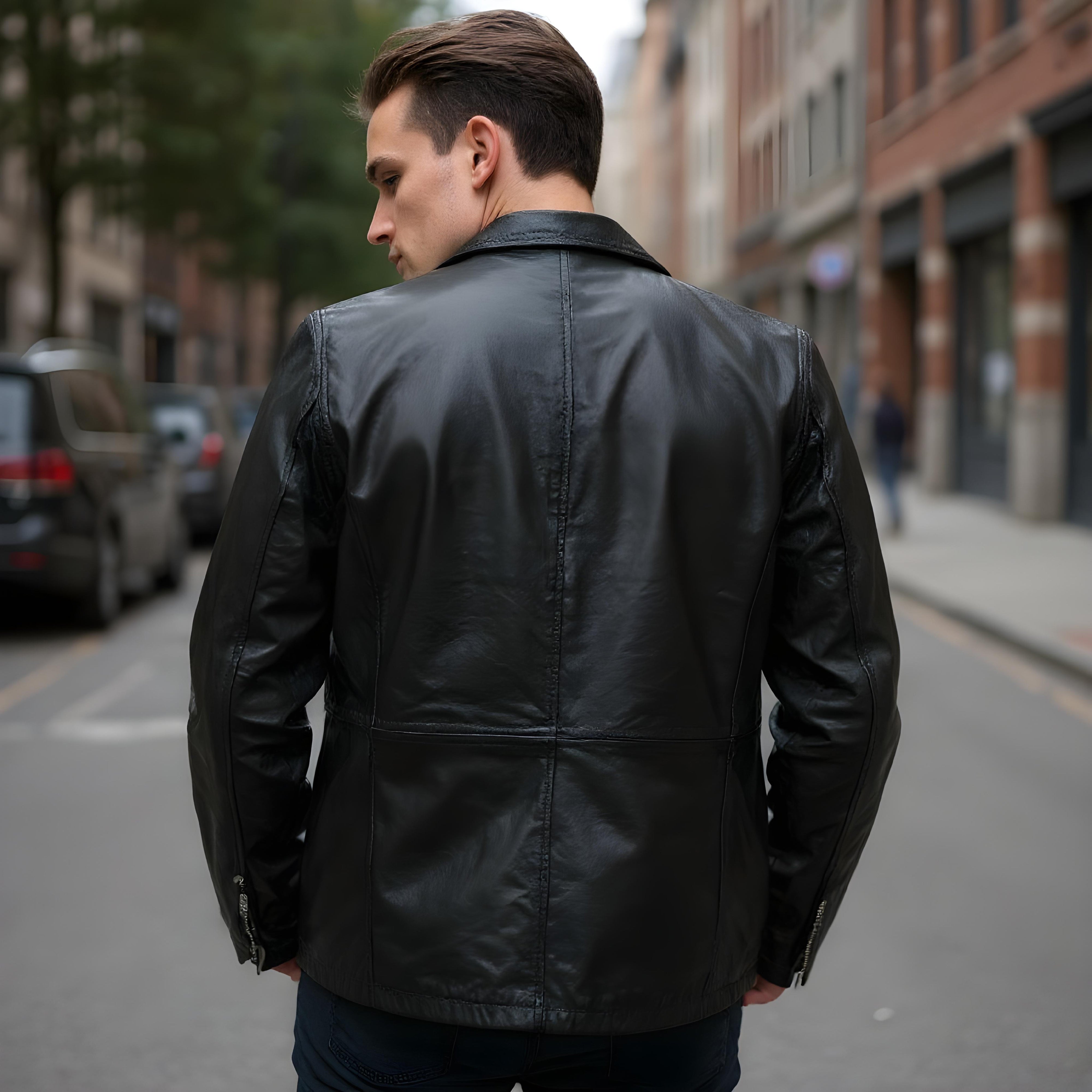 Columbus Blazer Jacket - Black Sheepskin Leather