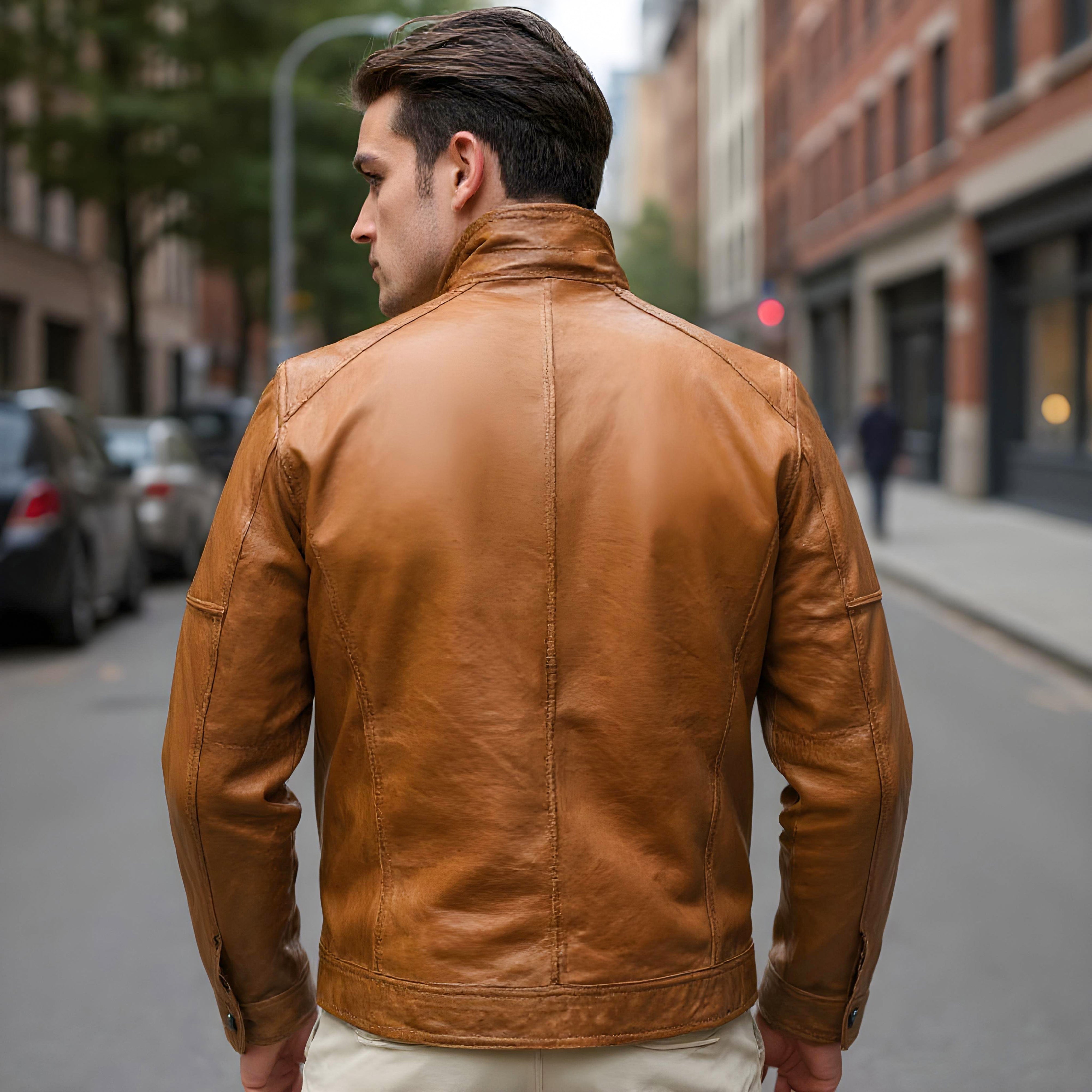 Benjamin Cafe Racer Jacket - Cognac Sheepskin Leather