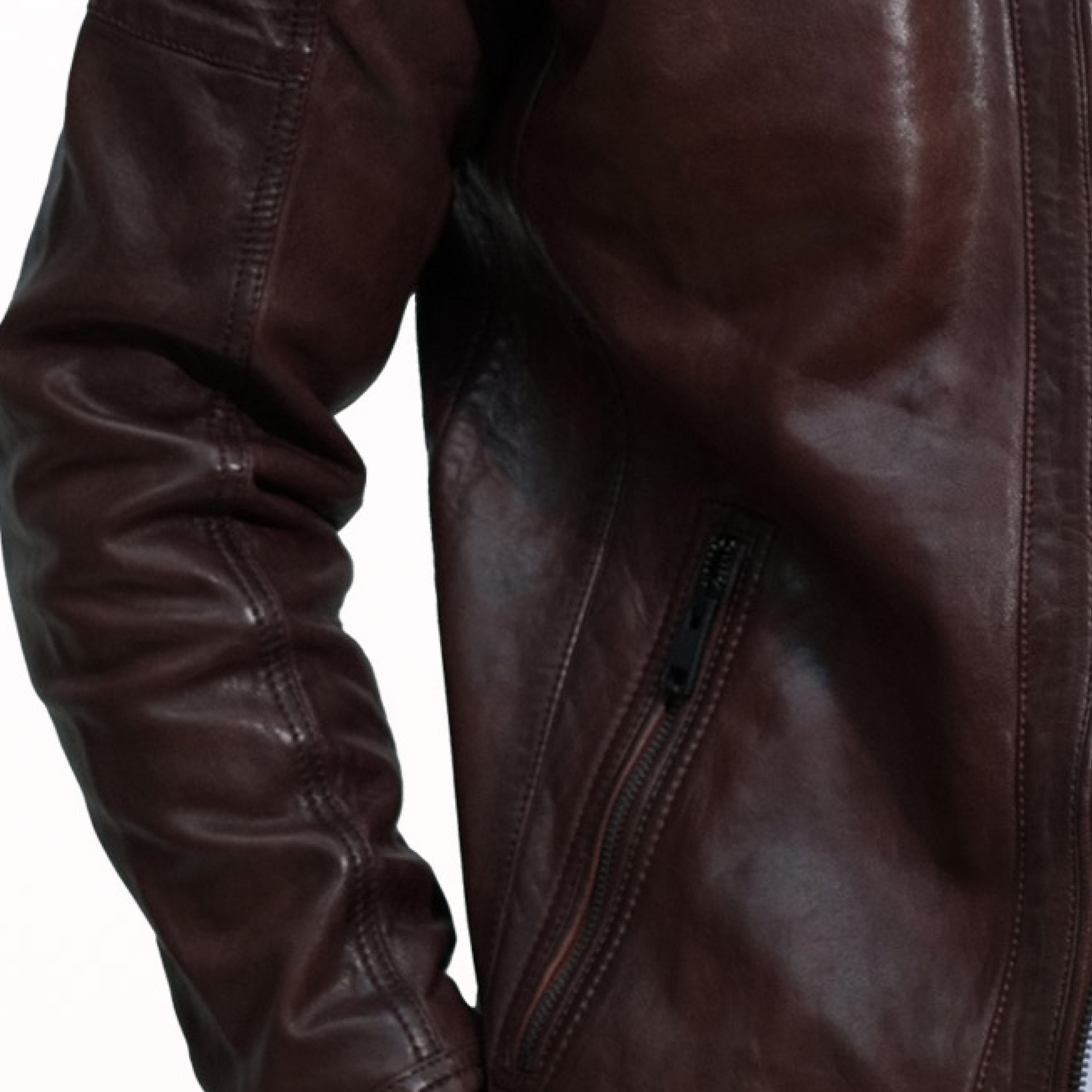 John men's cafe racer in dark cognac sheepskin leather - Lure Leather