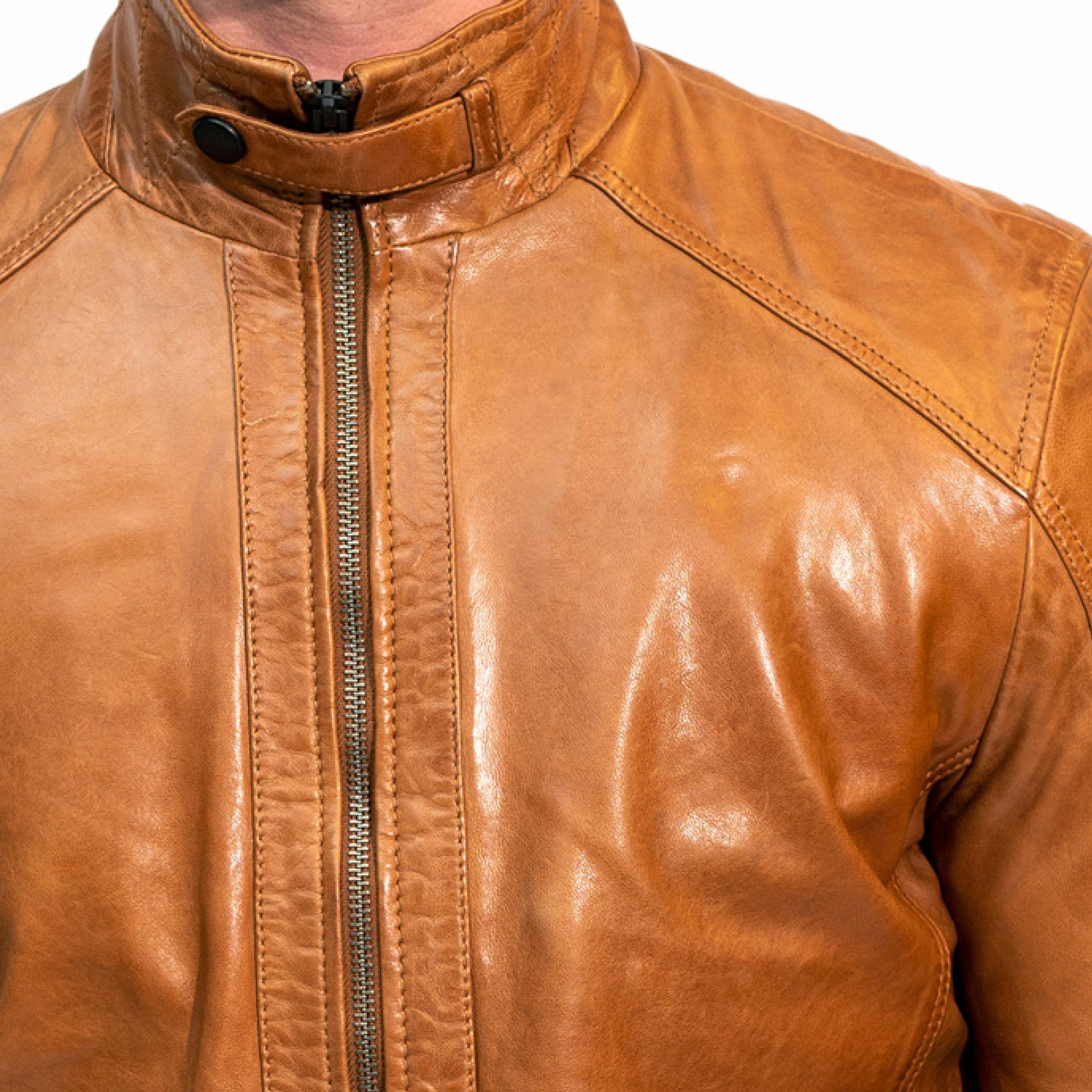 Benjamin Cafe Racer Jacket - Cognac Sheepskin Leather
