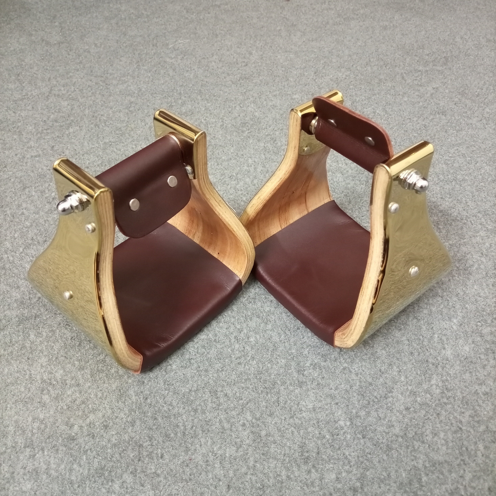 Wooden Wide Western Golden Steel Covered Stirrups, Wooden Bell Saddle Stirrups