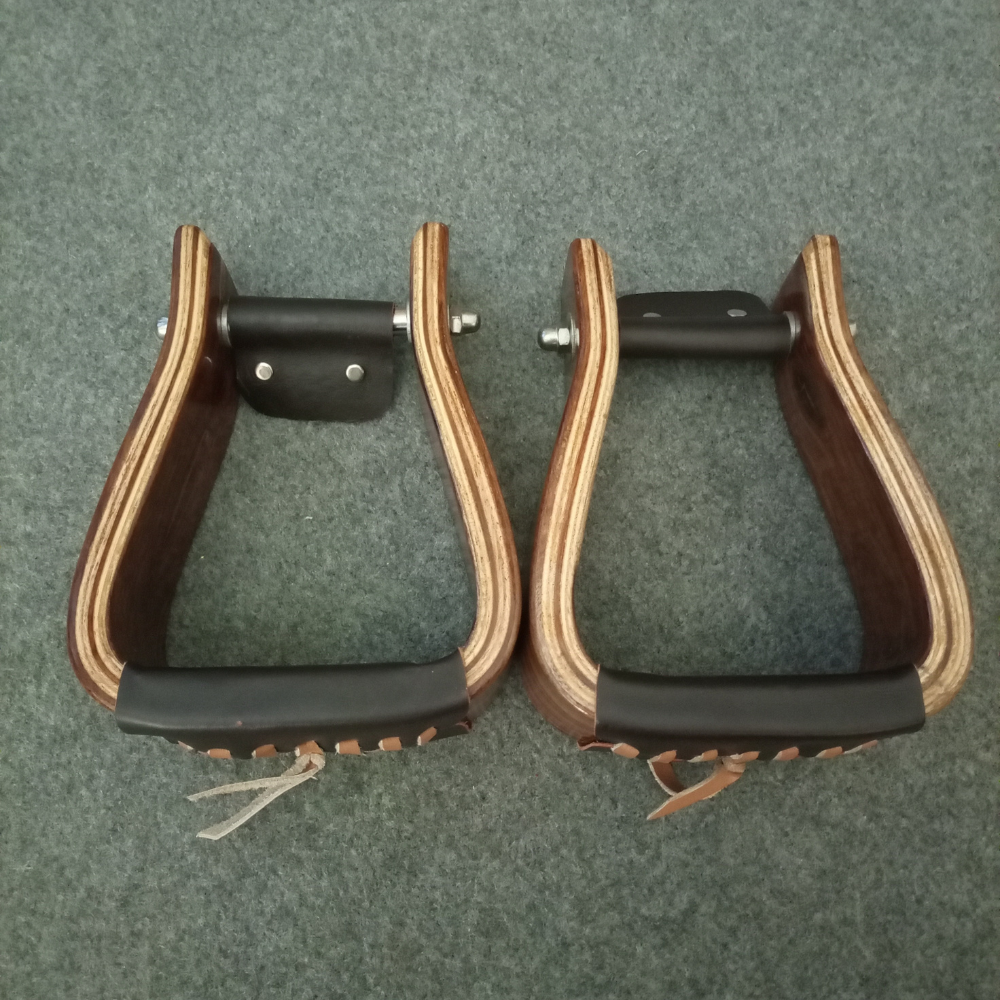 Authentic Western Wooden Lather Covered Roper Saddle Stirrups