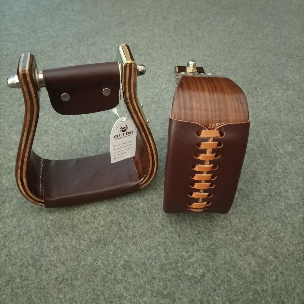 Wooden Wide Western Pocket Steel Covered Stirrups, Wooden Bell Saddle Stirrups