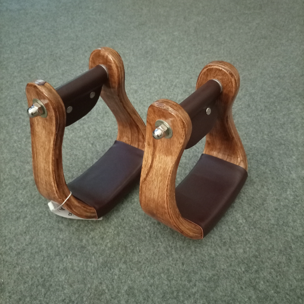 Curved Wooden Horse Saddle Leather Cover Stirrups, Western Angled Stirrups