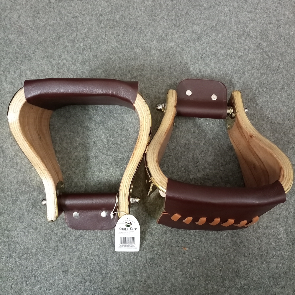 Wooden Wide Western Golden Steel Covered Stirrups, Wooden Bell Saddle Stirrups