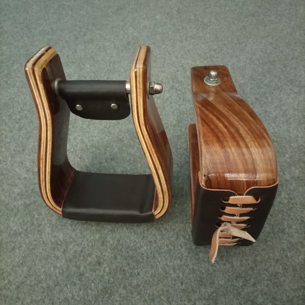 Authentic Western Wooden Lather Covered Roper Saddle Stirrups