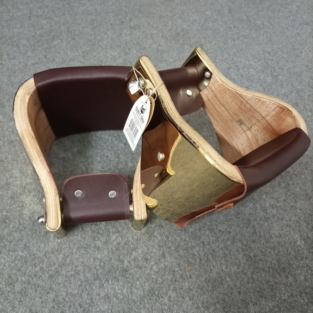 Wooden Wide Western Golden Steel Covered Stirrups, Wooden Bell Saddle Stirrups