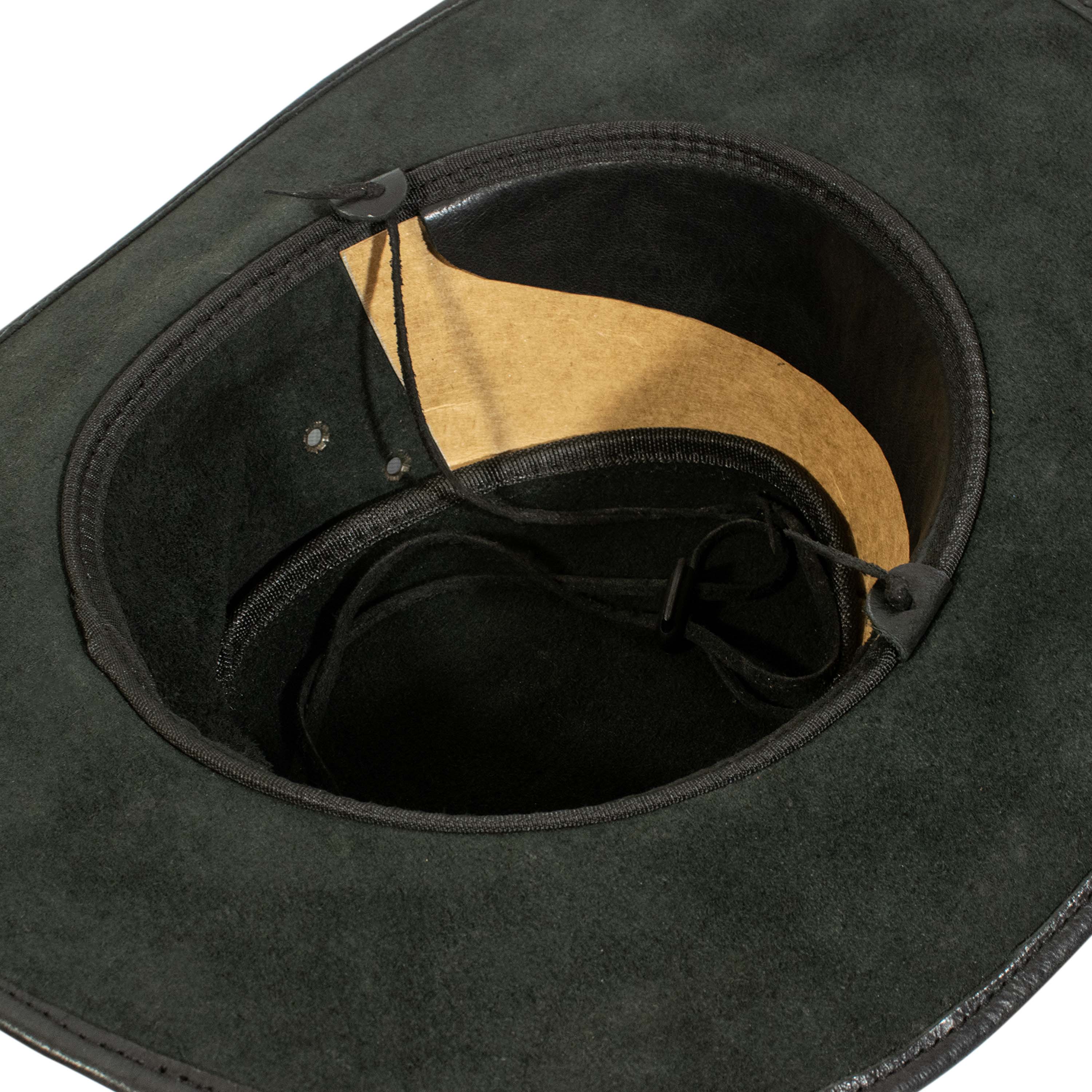 Craft Colt Crushable Water Buffalo Leather Cowboy Hat — Black Wide Brim Outback with Braided Concho Band & Chin Cord