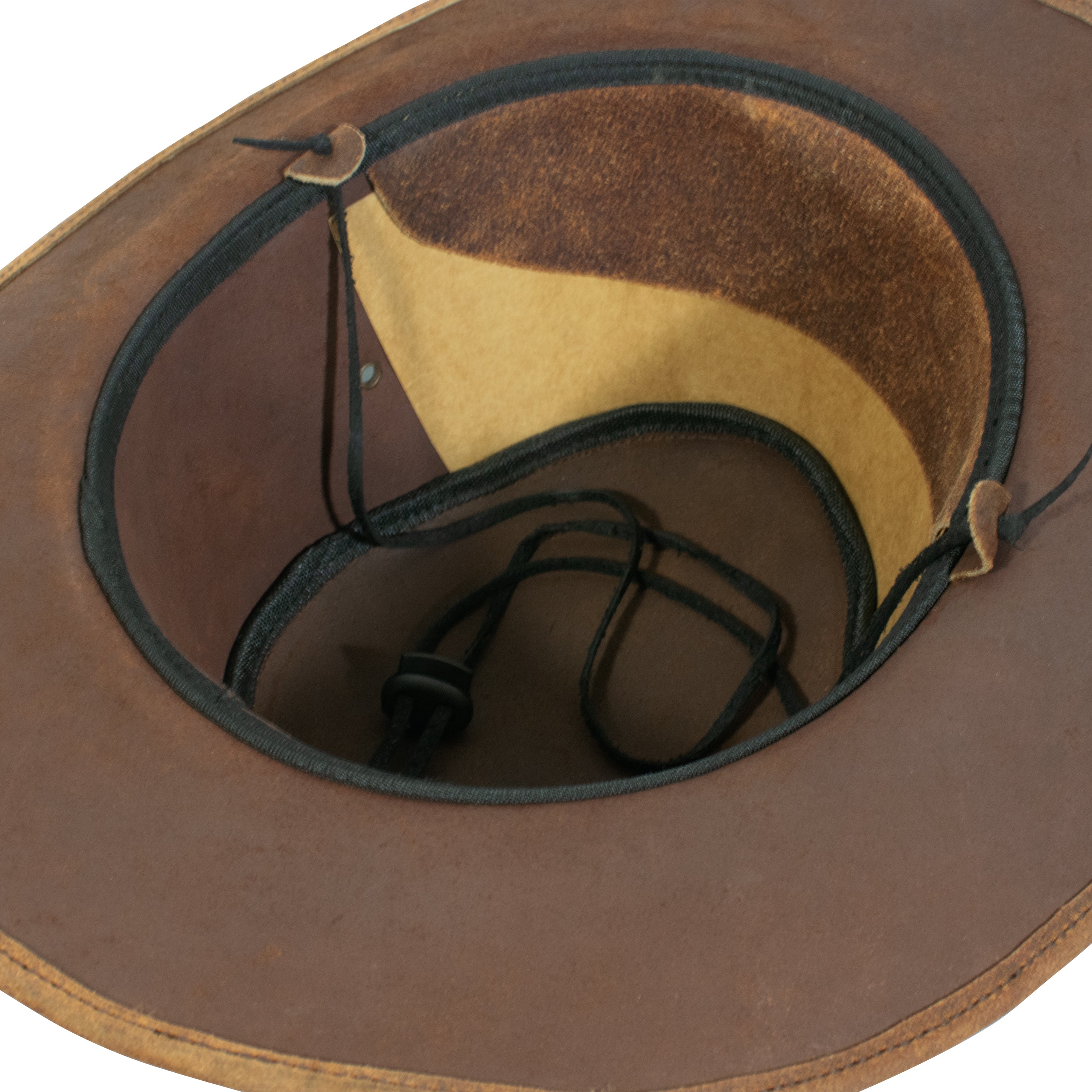 Craft Colt Crushable Water Buffalo Leather Cowboy Hat — Rust Distressed Wide Brim Outback with Braided Suede Band