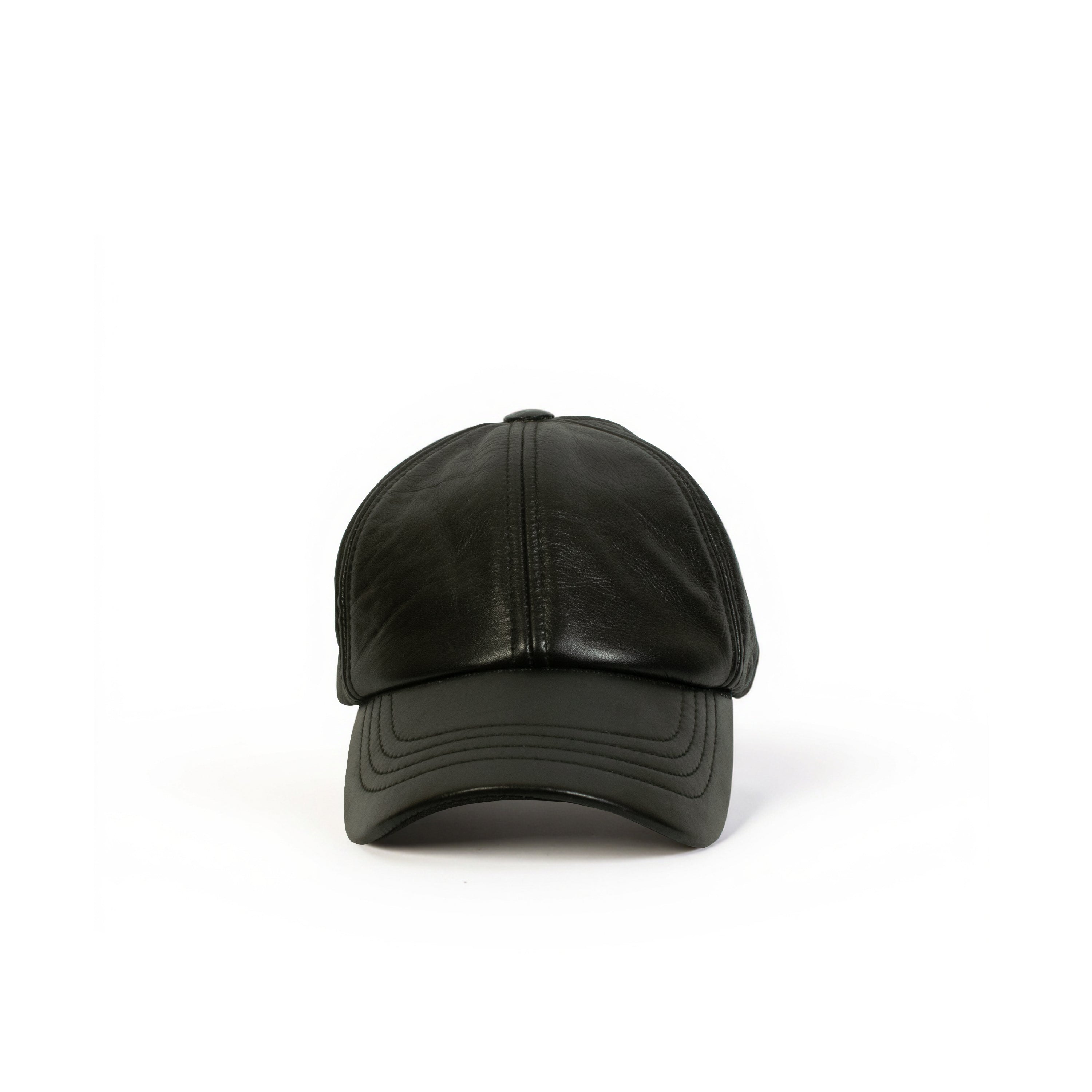 Craft Colt Genuine Leather Baseball Cap — Black 6-Panel with Curved Peak & Adjustable Rear Strap