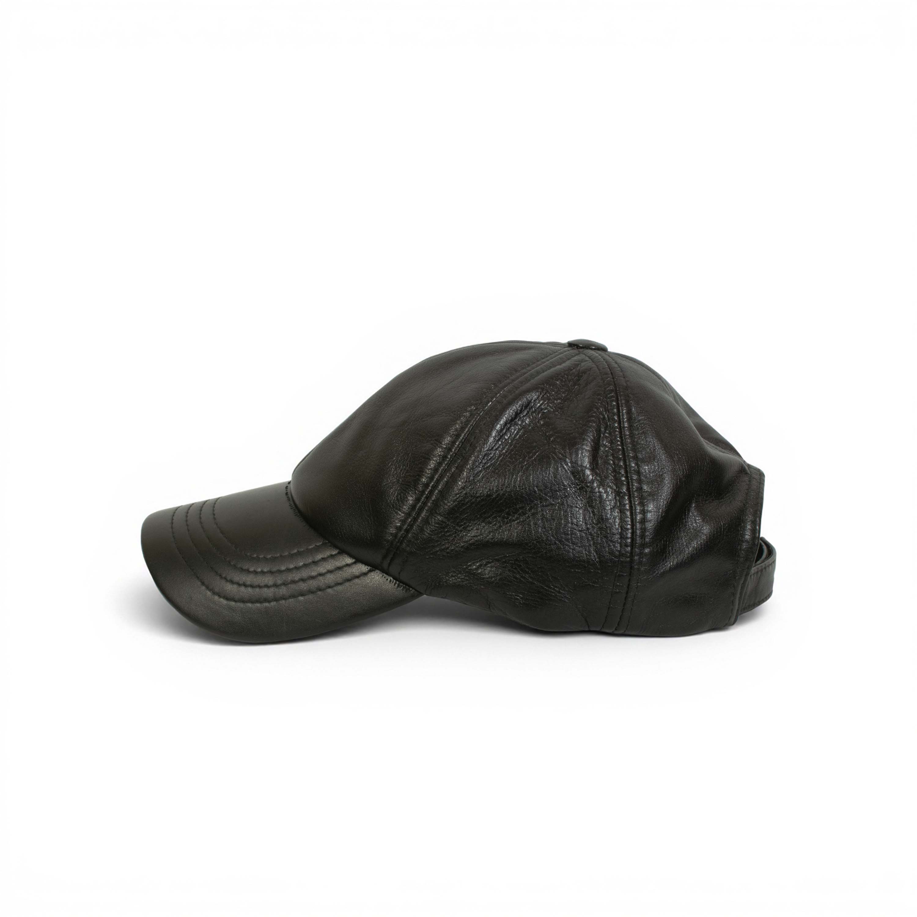 Craft Colt Genuine Leather Baseball Cap — Black 6-Panel with Curved Peak & Adjustable Rear Strap